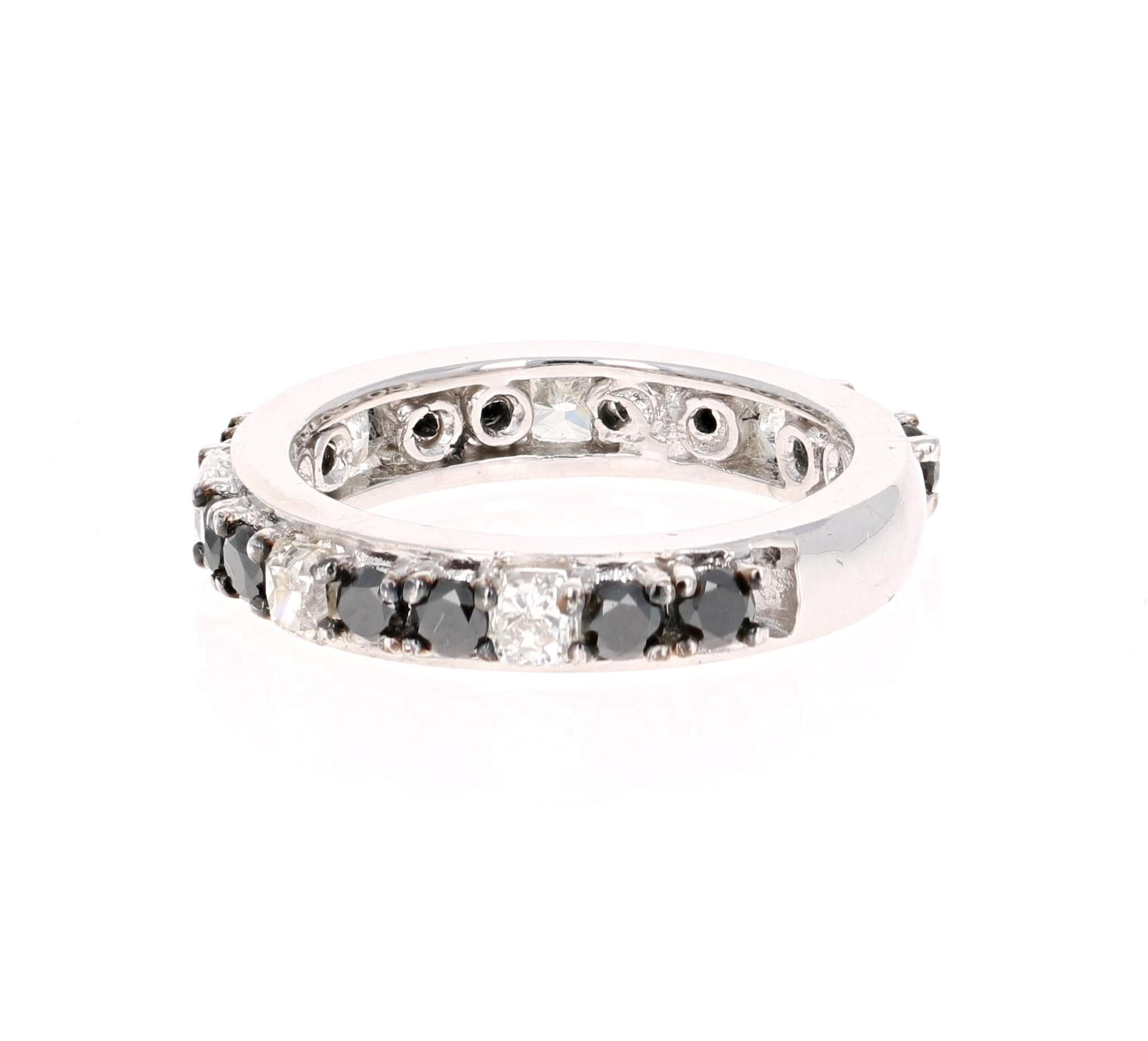 Modern 2.39 Carat Black and White Diamond 14 Karat White Gold Band