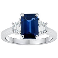 2.39 Carat Blue Sapphire and Diamond Three-Stone Engagement Ring