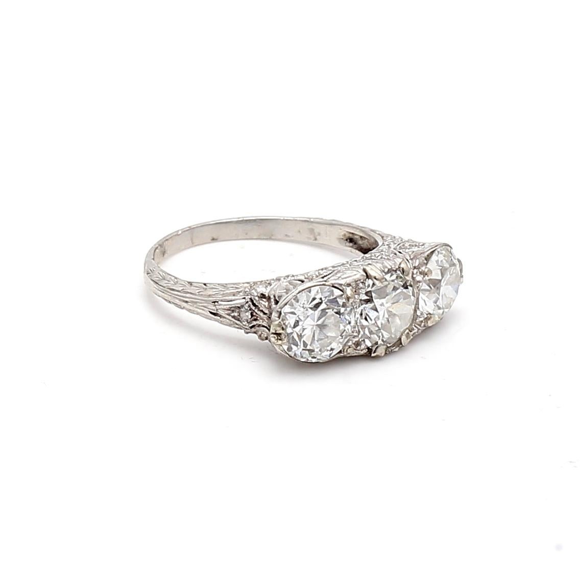 Round Cut 2.39 Carat Circular Brilliant Cut and Round Diamond Platinum Three-Stone Ring For Sale