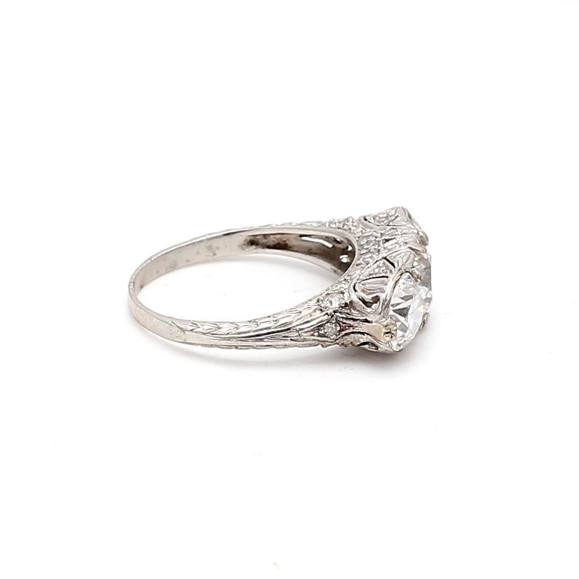 2.39 Carat Circular Brilliant Cut and Round Diamond Platinum Three-Stone Ring In Good Condition For Sale In New York, NY