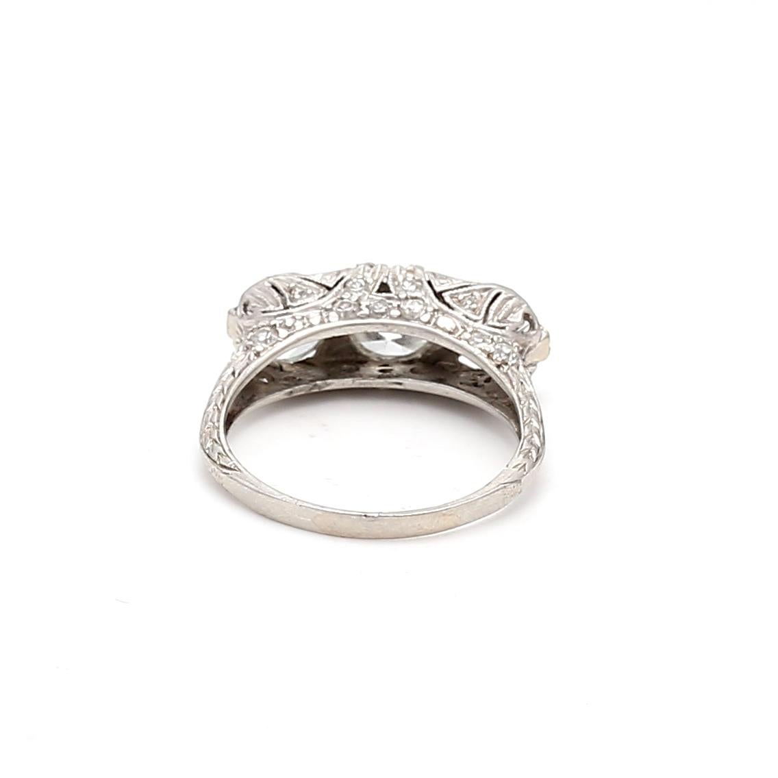 2.39 Carat Circular Brilliant Cut and Round Diamond Platinum Three-Stone Ring For Sale 1