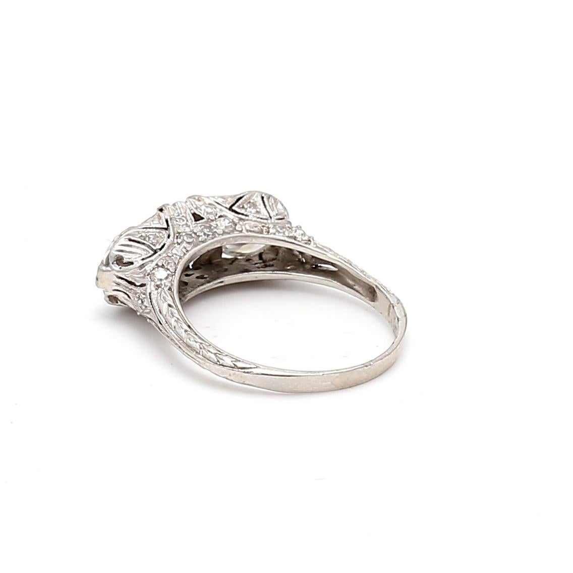 2.39 Carat Circular Brilliant Cut and Round Diamond Platinum Three-Stone Ring For Sale 2