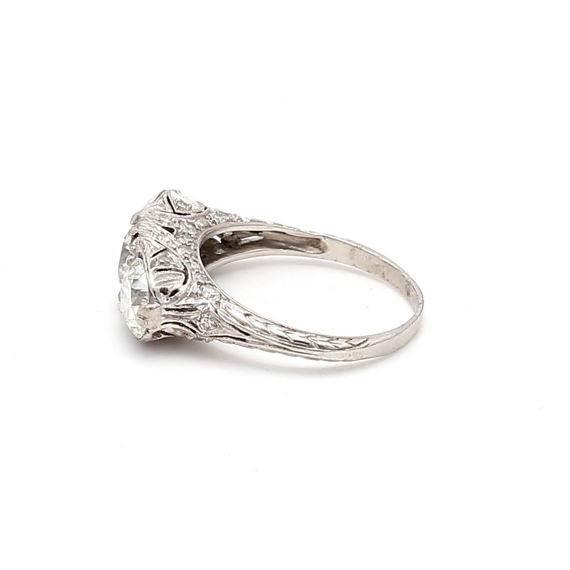 2.39 Carat Circular Brilliant Cut and Round Diamond Platinum Three-Stone Ring For Sale 3