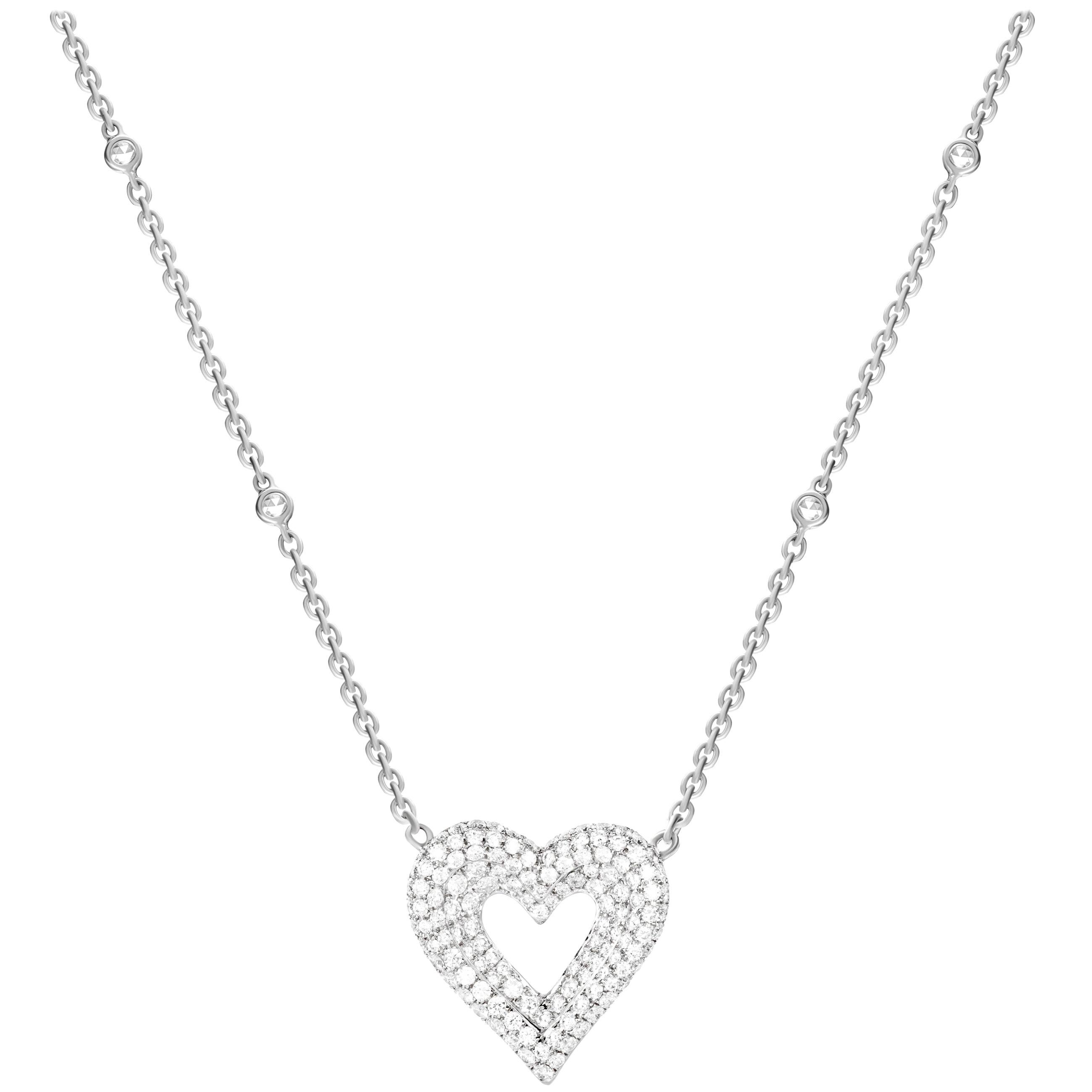 2.39 Carat Diamond 18 Karat White Gold Open Heart Pendant Necklace