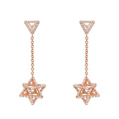 2.39 Carat Diamond 3D Star of David Drop Earrings in 18K Rose Gold by Merkaba