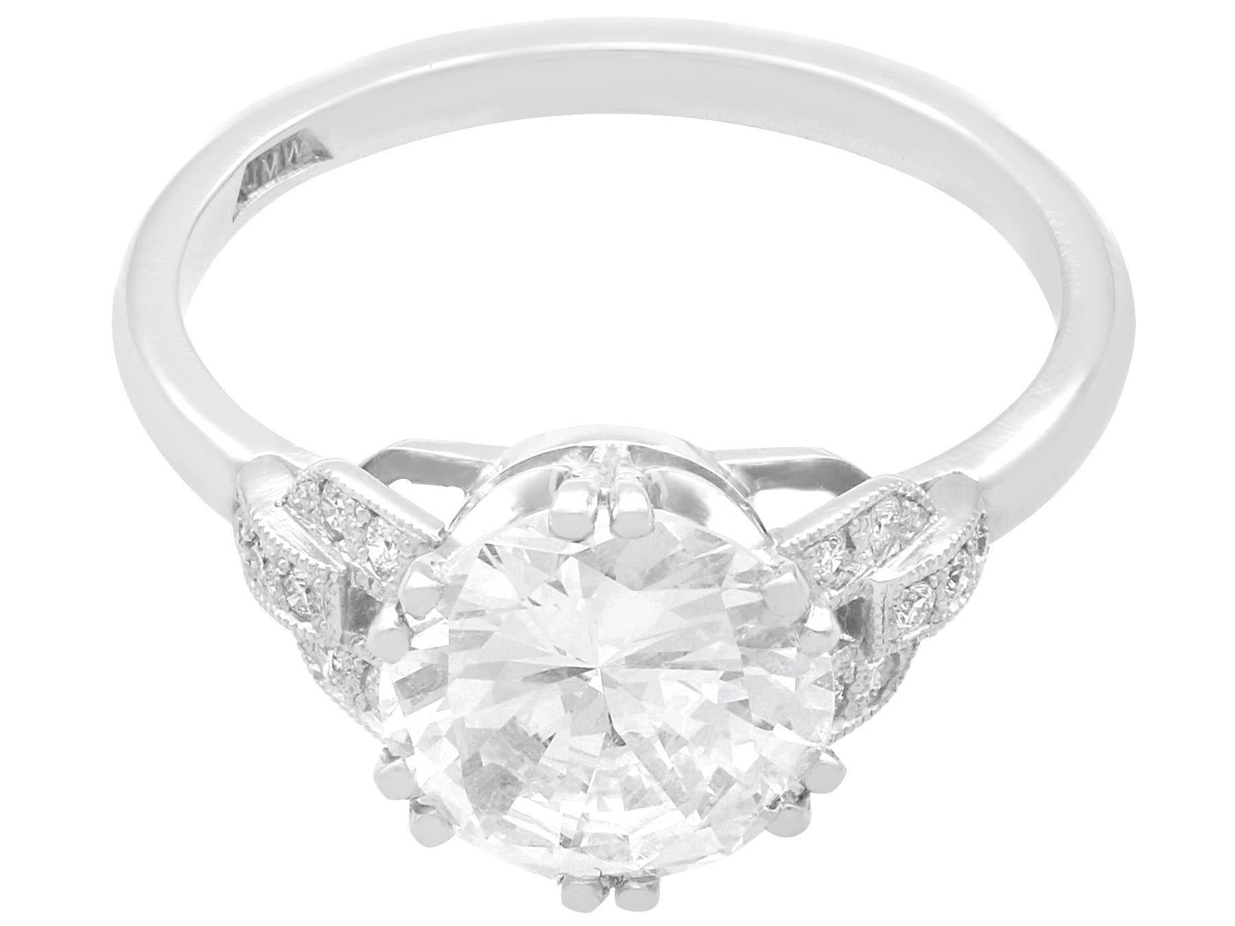 Women's or Men's 2.39 Carat Diamond and Platinum Solitaire Engagement Ring For Sale