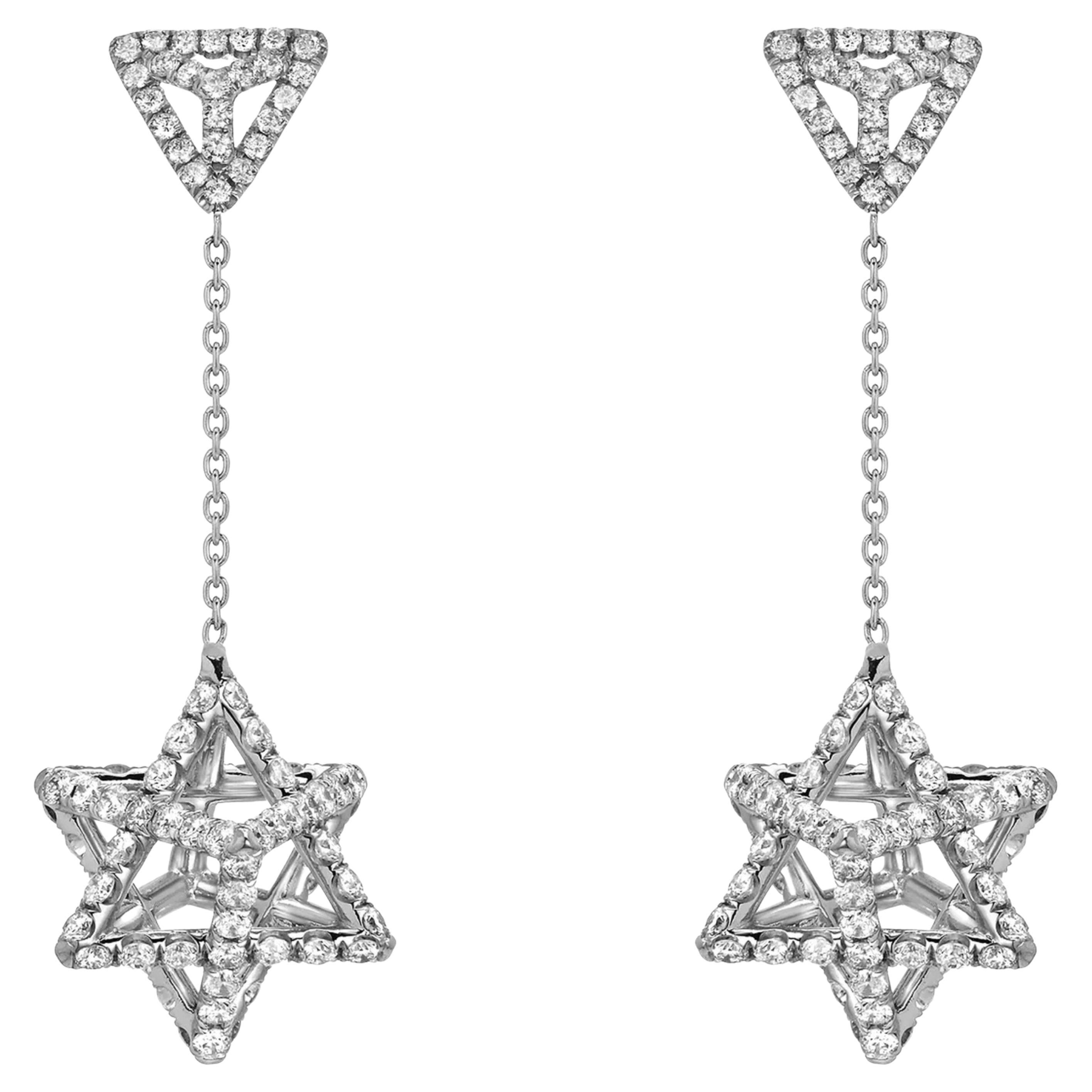 2.39 Carat Diamond Merkaba Drop Earrings Platinum Merkaba Jewelry Beverly Hills in vendita