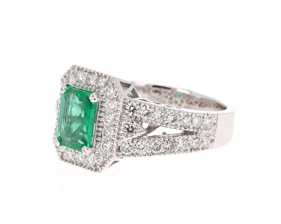 Emerald Cut 2.39 Carat Emerald Diamond 18 Karat White Gold Art Deco Style Ring For Sale