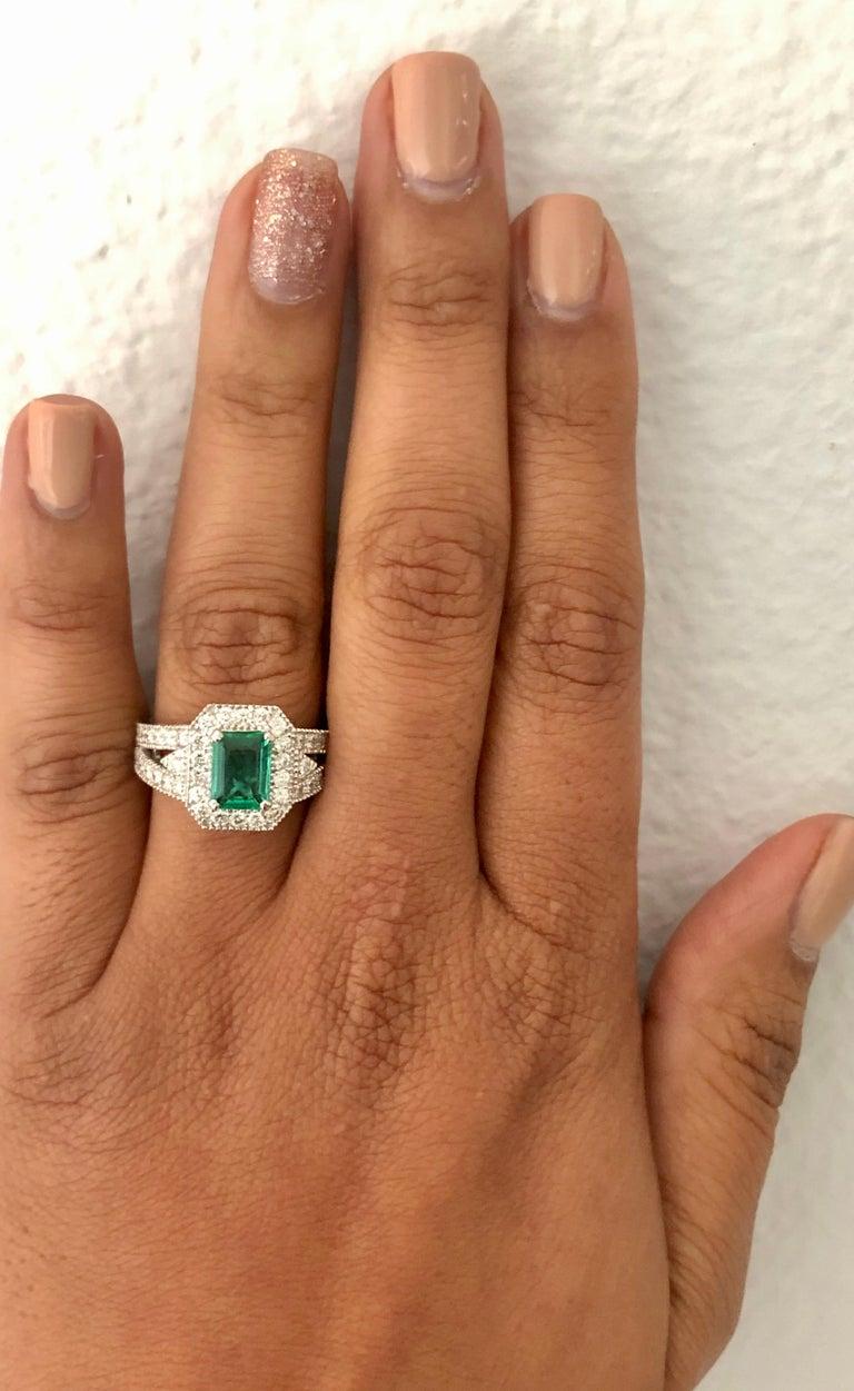 Women's 2.39 Carat Emerald Diamond 18 Karat White Gold Art Deco Style Ring For Sale