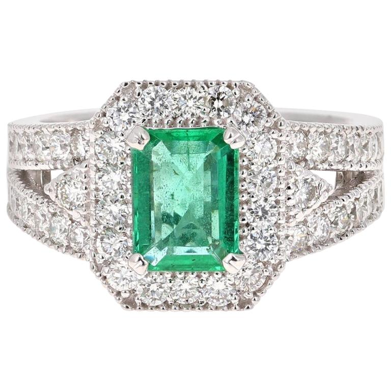 Anillo estilo art déco de oro blanco de 18 quilates con diamante esmeralda de 2,39 quilates
