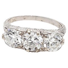 2.39 Carat F-G-H VS Diamond Platinum Three-Stone Antique Circular Cut Ring