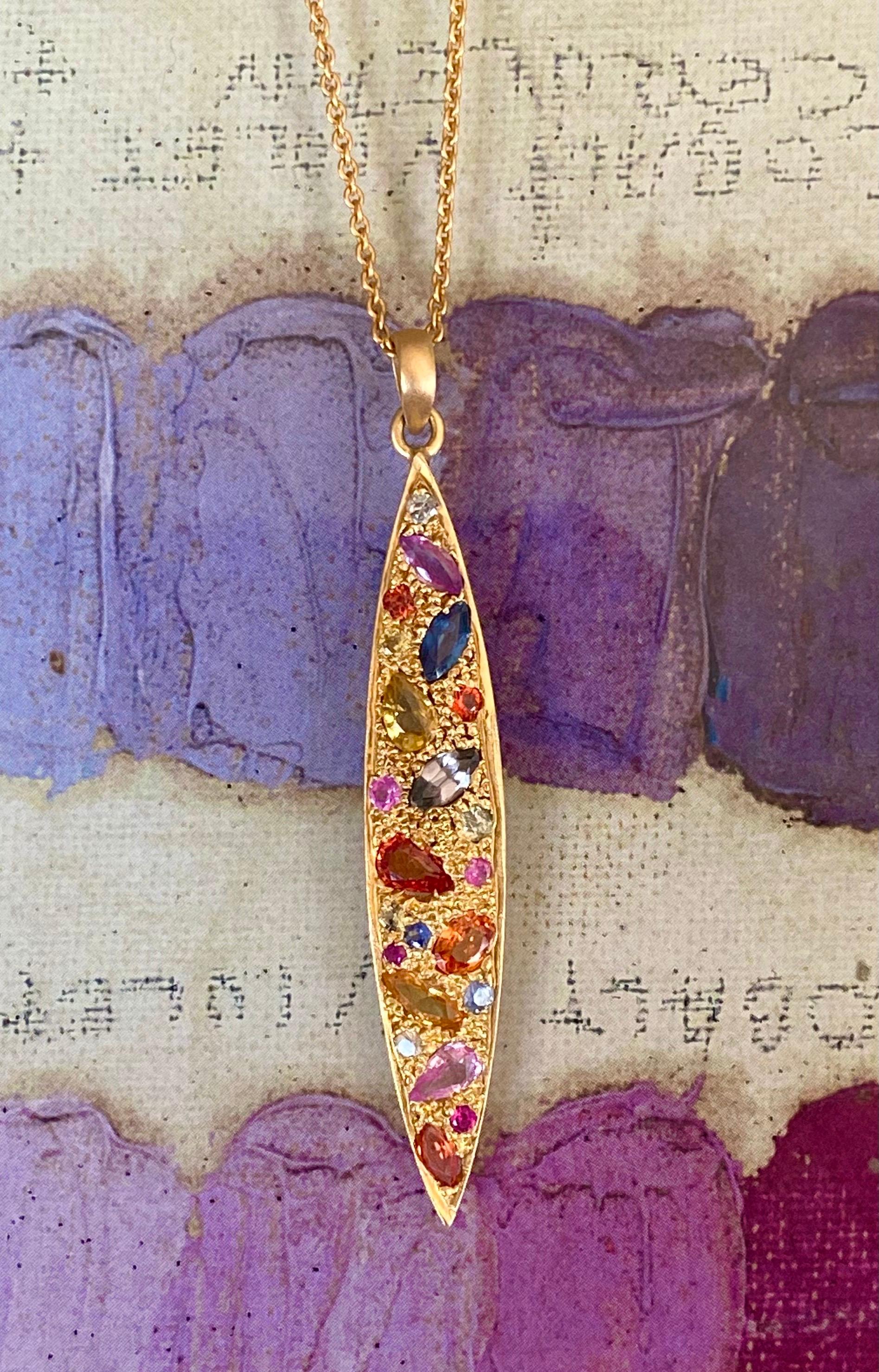 Mixed Cut 2.39 Carat Multicolored Sapphire Gold Pendant Necklace by Lauren Harper