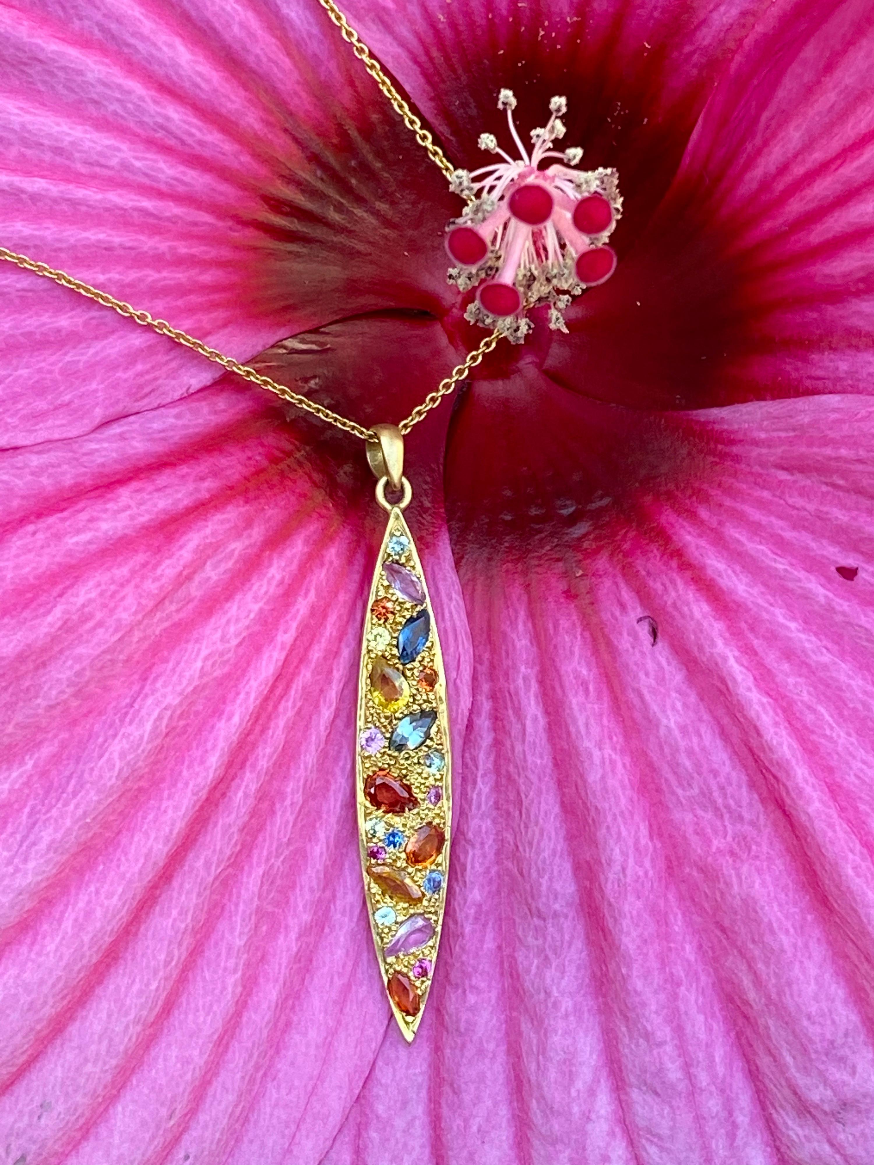 Women's 2.39 Carat Multicolored Sapphire Gold Pendant Necklace by Lauren Harper