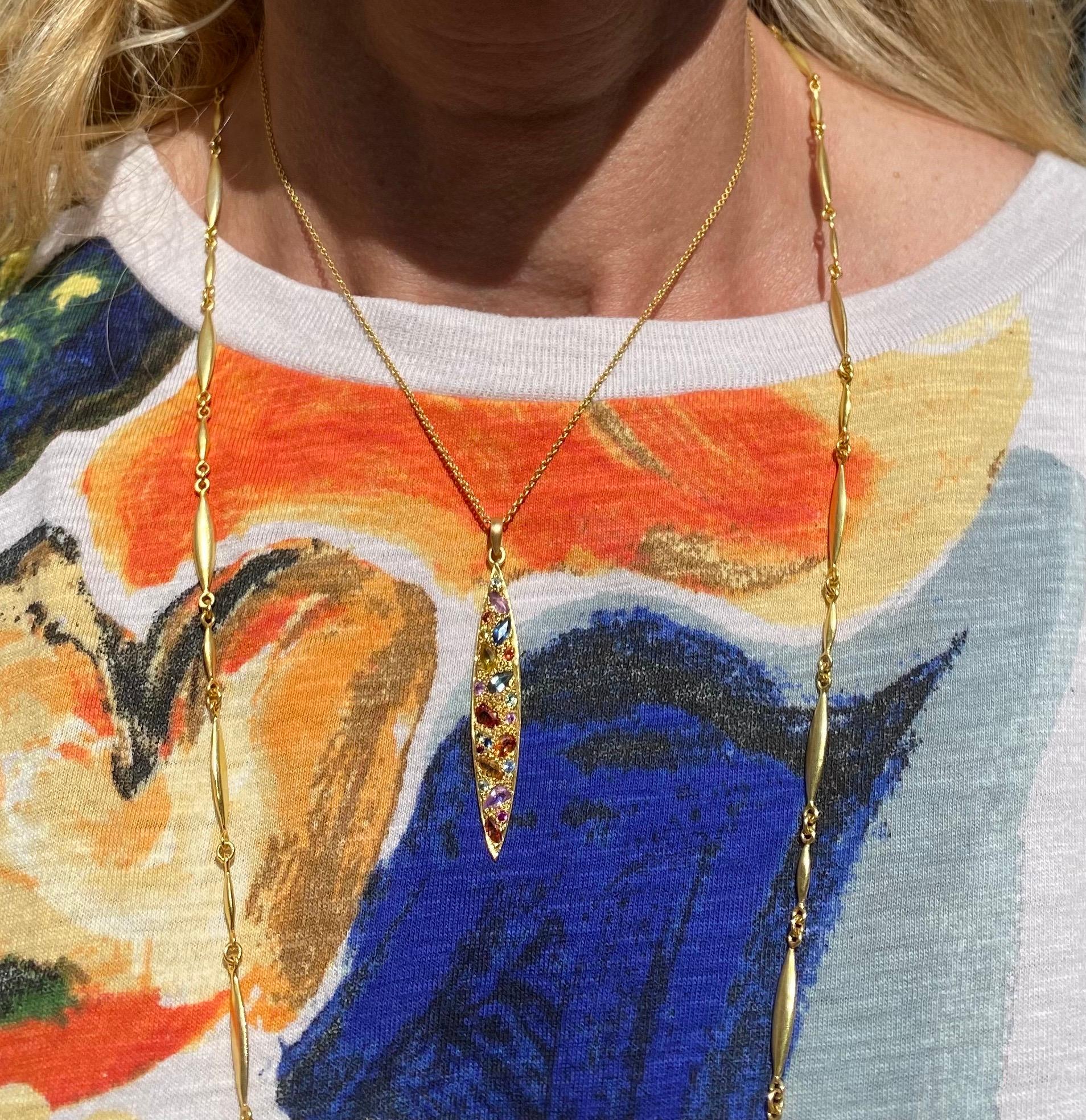 2.39 Carat Multicolored Sapphire Gold Pendant Necklace by Lauren Harper 2