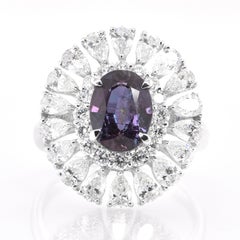 2.39 Carat Natural Brazilian Alexandrite and Diamond Ring Set in Platinum