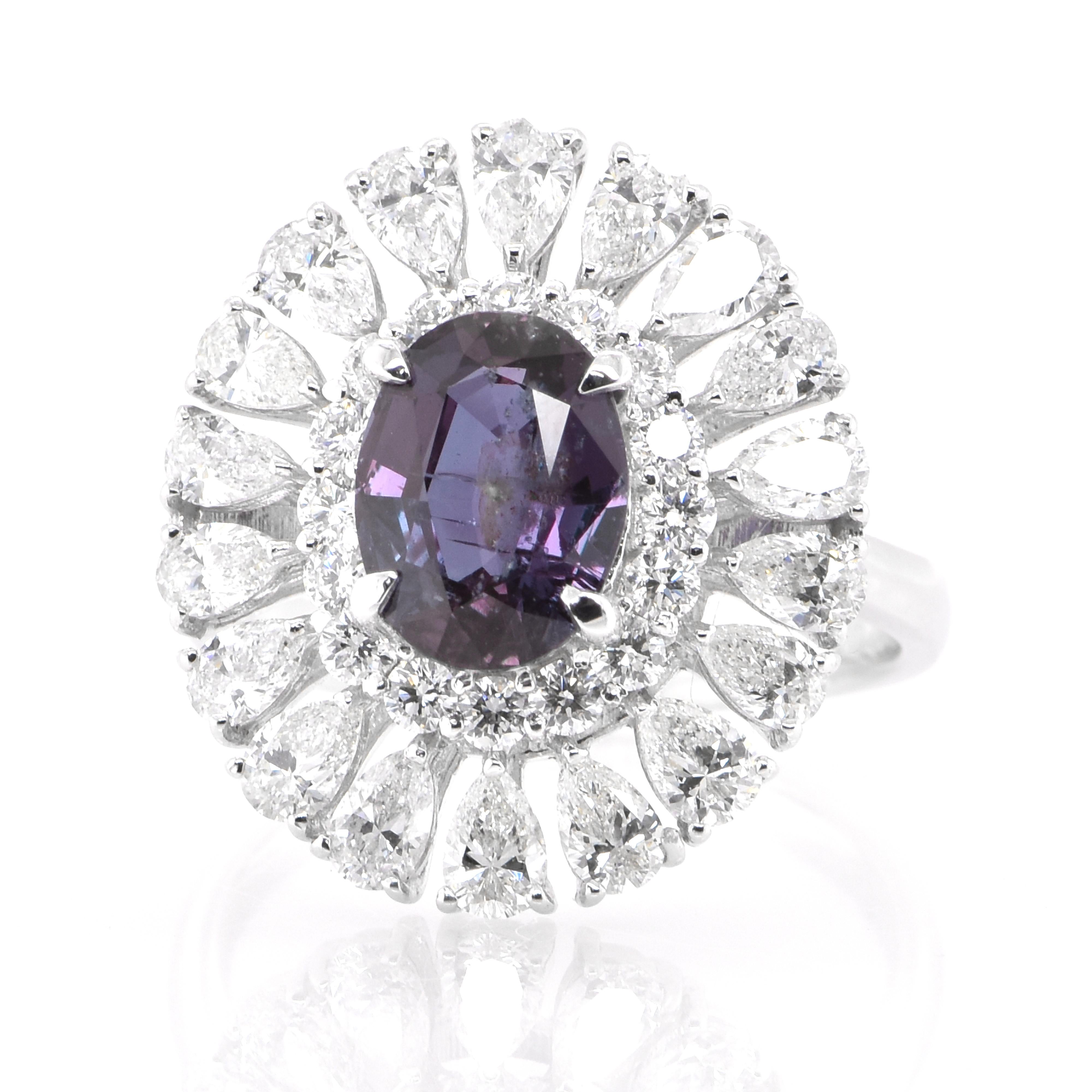 Oval Cut 2.39 Carat Natural Brazilian Alexandrite and Diamond Ring Set in Platinum For Sale