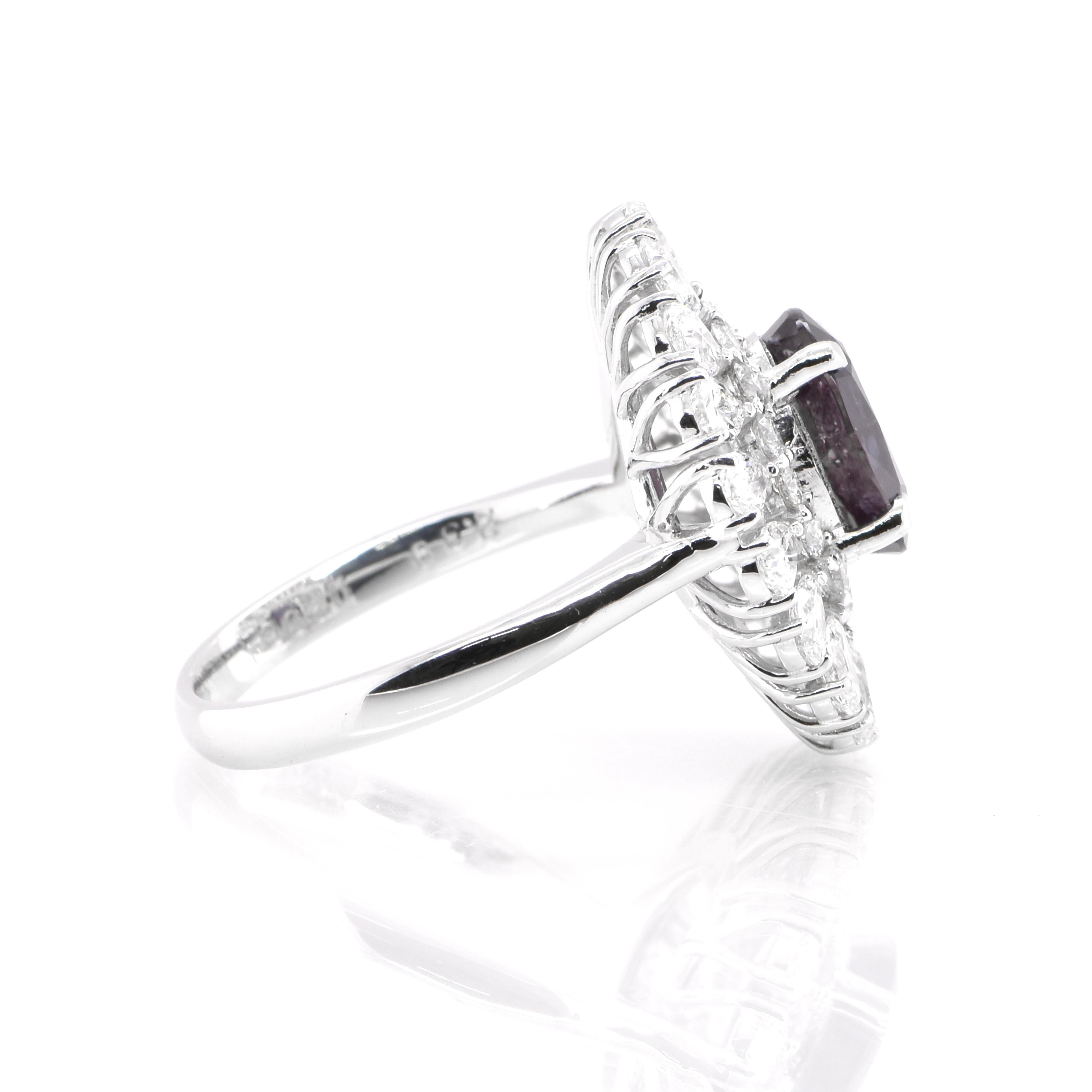 Women's 2.39 Carat Natural Brazilian Alexandrite and Diamond Ring Set in Platinum For Sale