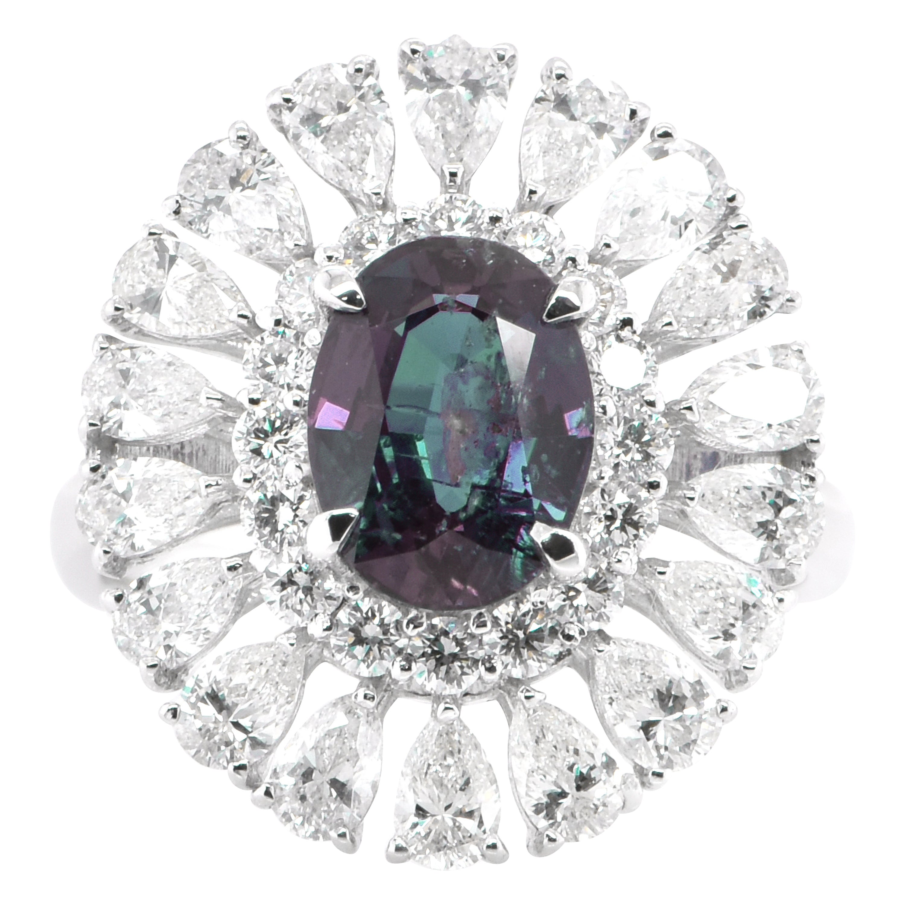 2,39 Karat natürlicher brasilianischer Alexandrit und Diamantring aus Platin