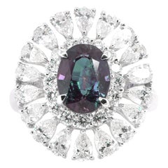 2.39 Carat Natural Brazilian Alexandrite and Diamond Ring Set in Platinum