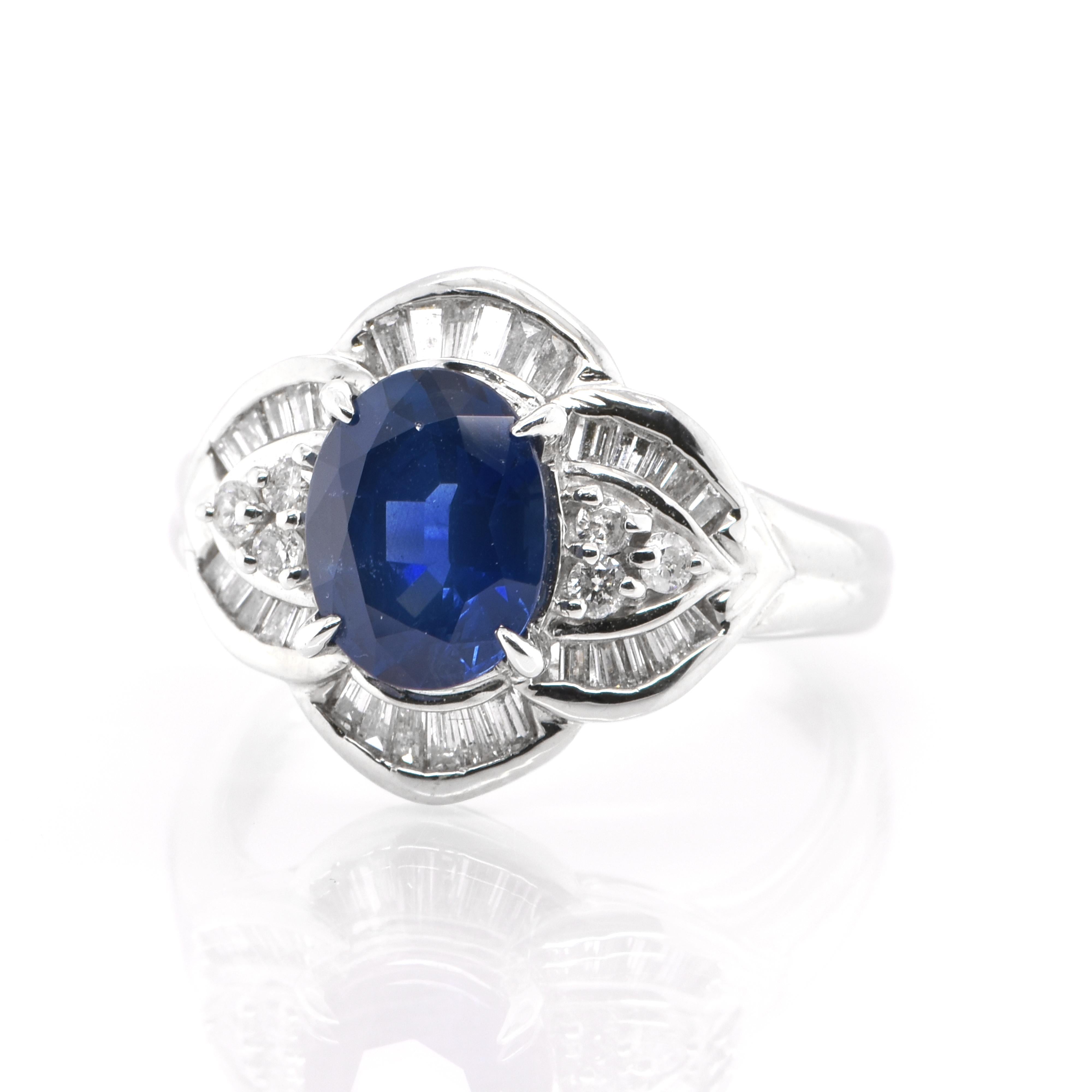 A superb Estate Ring featuring a 2.39 Carat, Natural Sapphire and 0.55 Carats of Diamond Accents set in Platinum. Sapphires have extraordinary durability - they excel in hardness as well as toughness and durability making them very popular in
