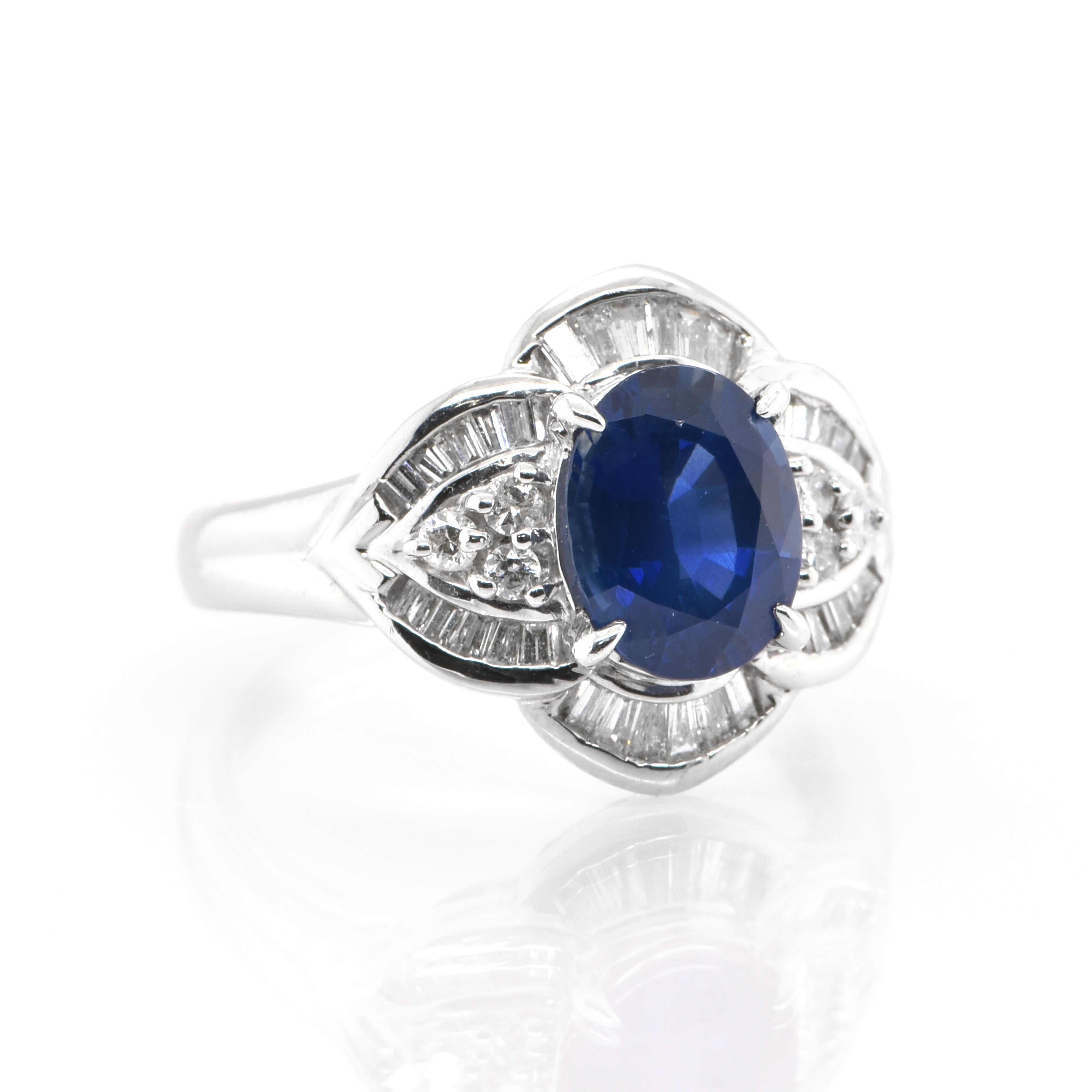 Art Deco 2.39 Carat Natural Sapphire and Diamond Antique Ring Set in Platinum For Sale