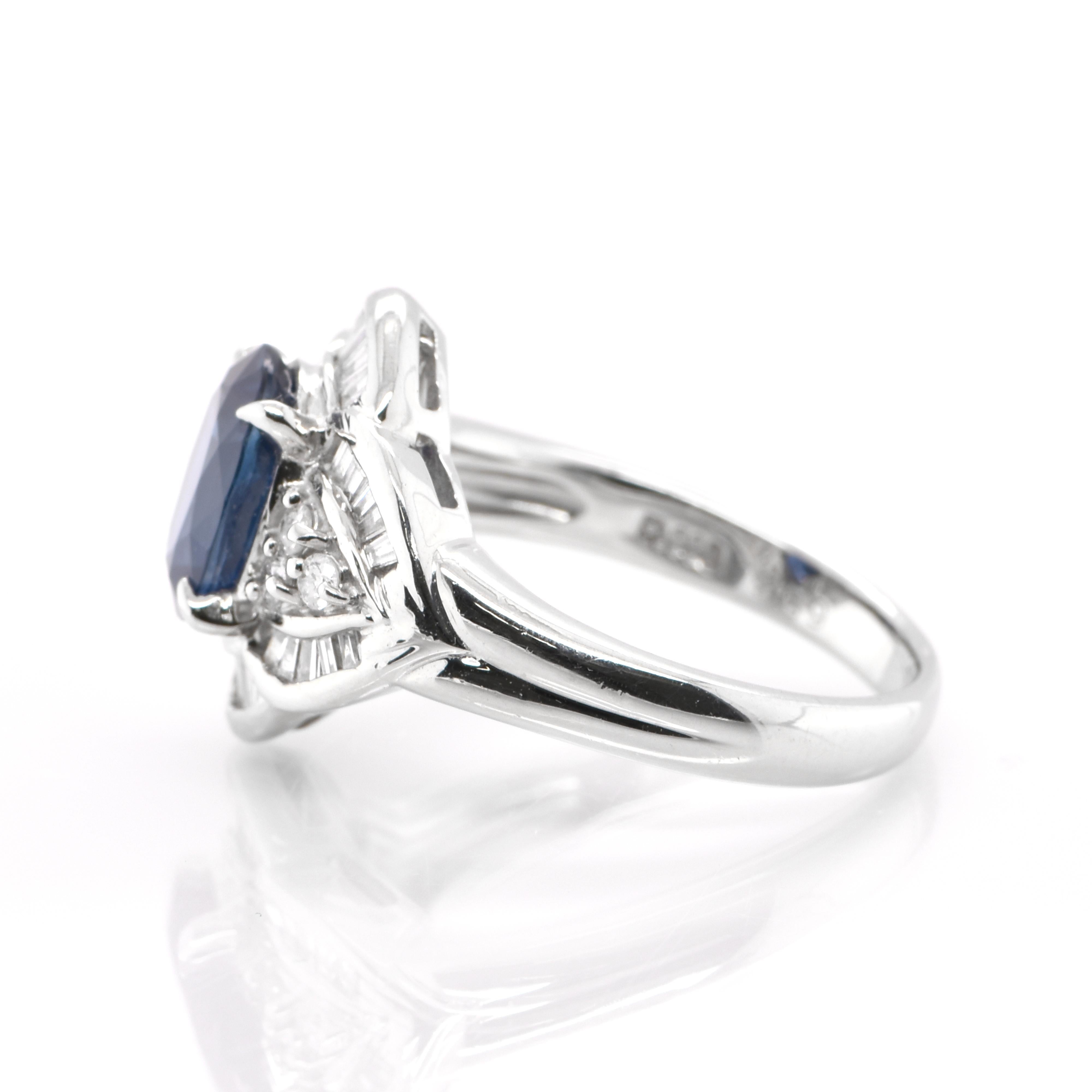 Oval Cut 2.39 Carat Natural Sapphire and Diamond Antique Ring Set in Platinum For Sale
