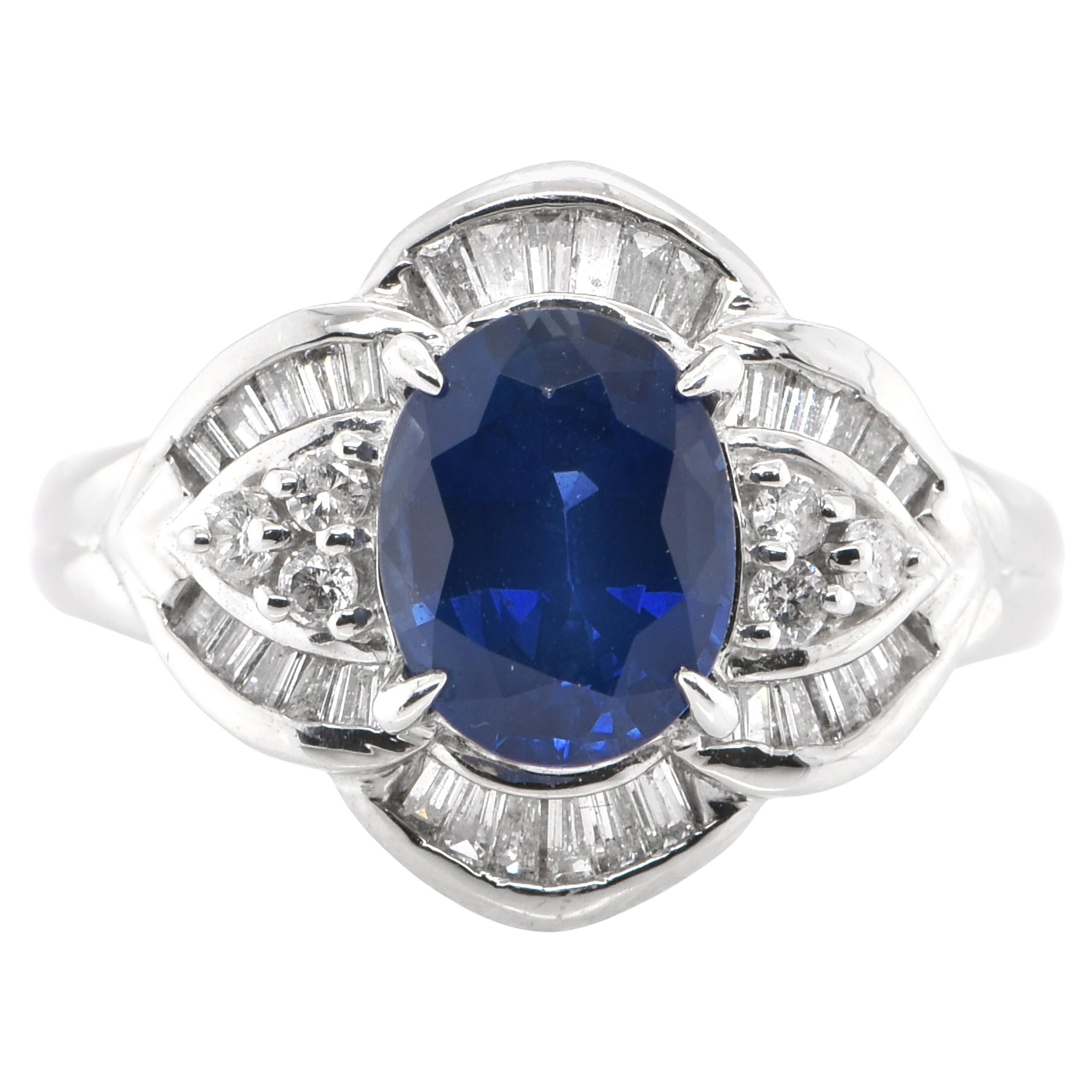 2.39 Carat Natural Sapphire and Diamond Antique Ring Set in Platinum For Sale