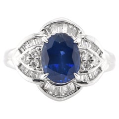 2.39 Carat Natural Sapphire and Diamond Antique Ring Set in Platinum