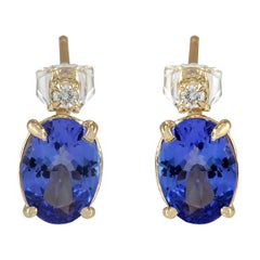 Tanzanite Diamond Earrings In 14 Karat Yellow Gold