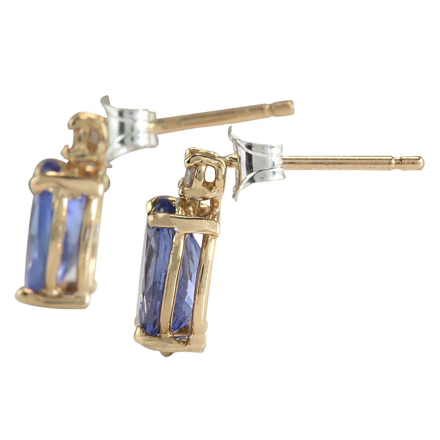 Stamped: 14K Yellow Gold
Total Earrings Weight: 1.4 Grams
Total Natural Tanzanite Weight is 2.33 Carat (Measures: 8.00x6.00 mm)
Color: Blue
Total Natural Diamond Weight is 0.06 Carat
Color: F-G, Clarity: VS2-SI1
Face Measures: 10.75x6.30 mm
Sku: