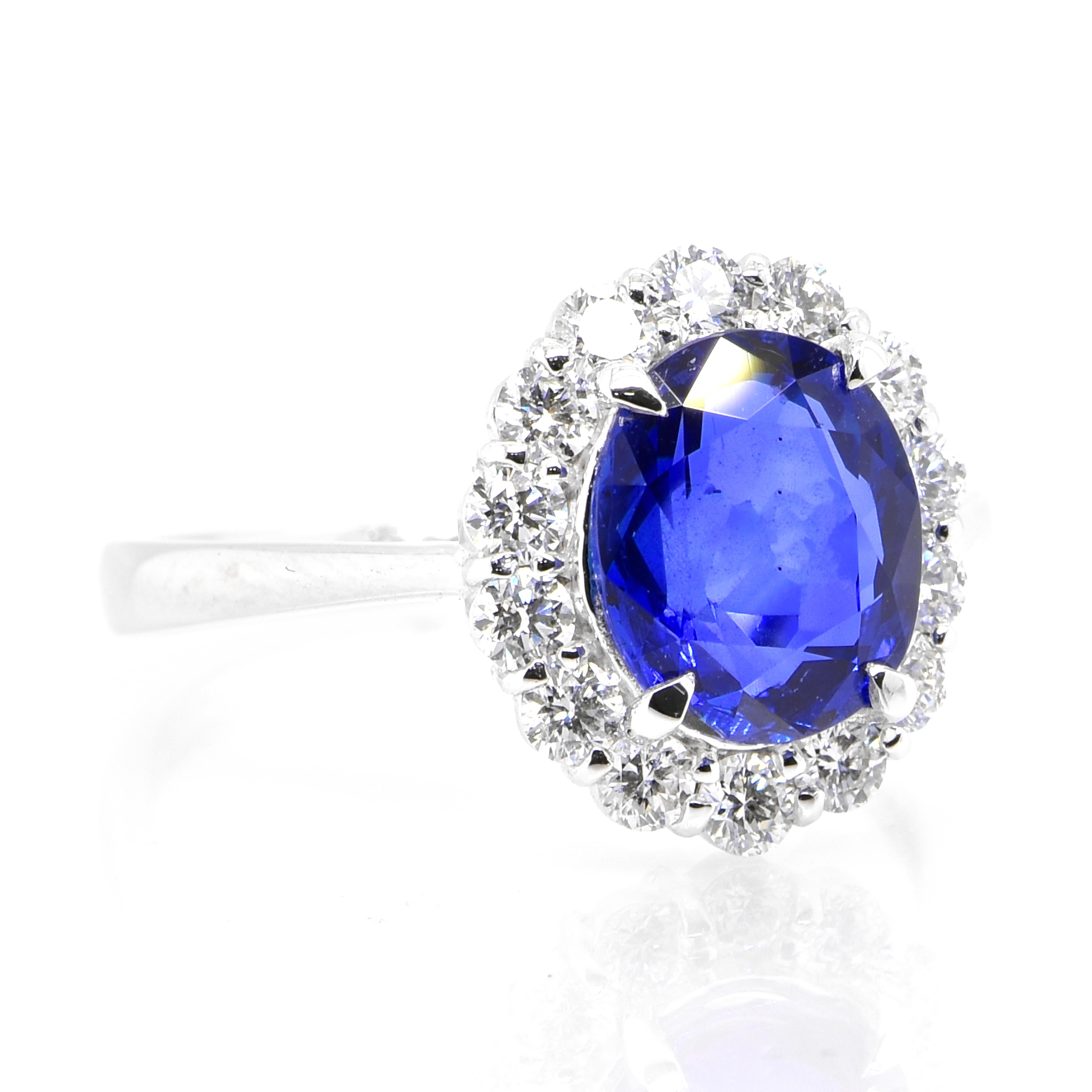 Modern 2.39 Carat Natural, Unheated, Ceylon Sapphire and Diamond Ring Made in Platinum For Sale