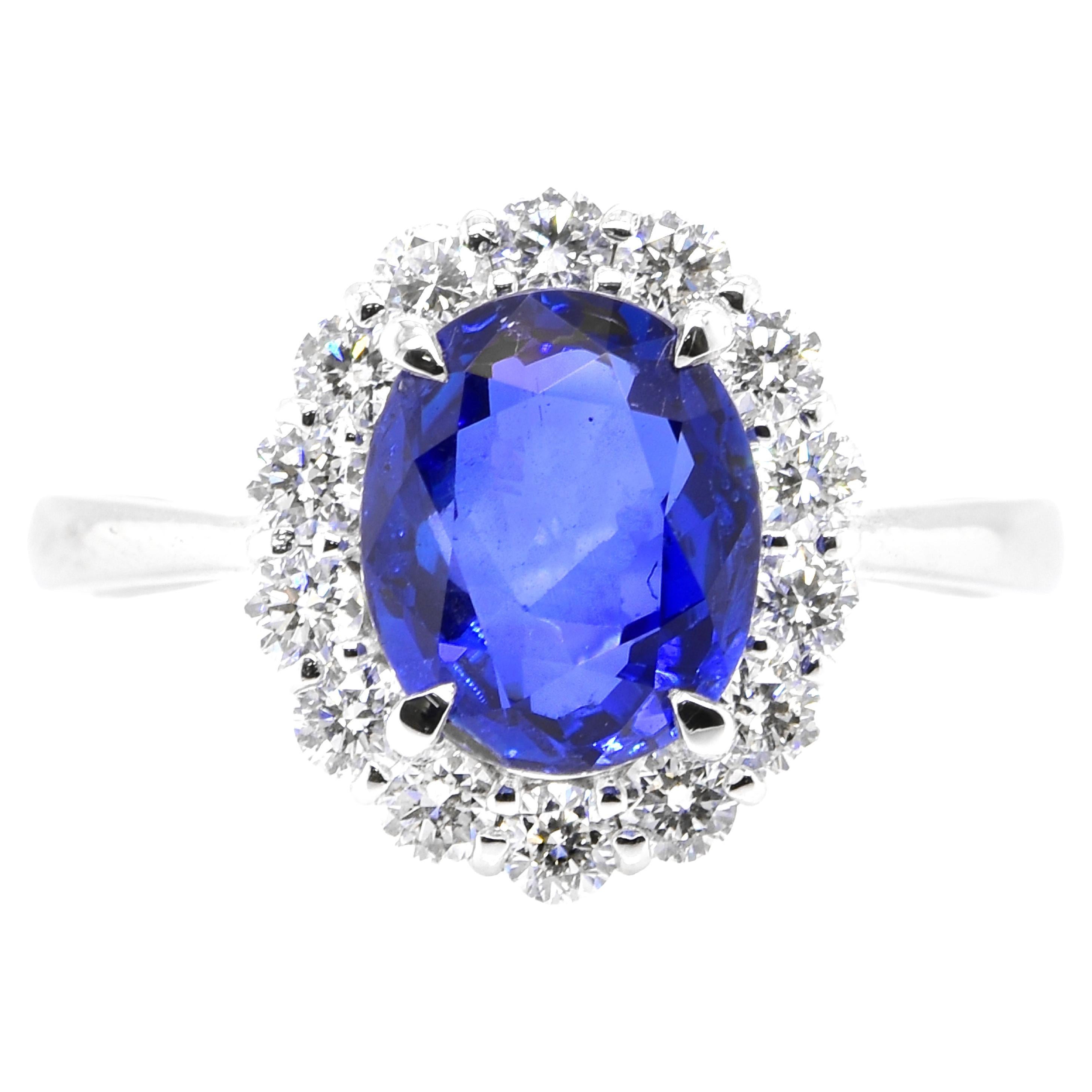 2.39 Carat Natural, Unheated, Ceylon Sapphire and Diamond Ring Made in Platinum For Sale