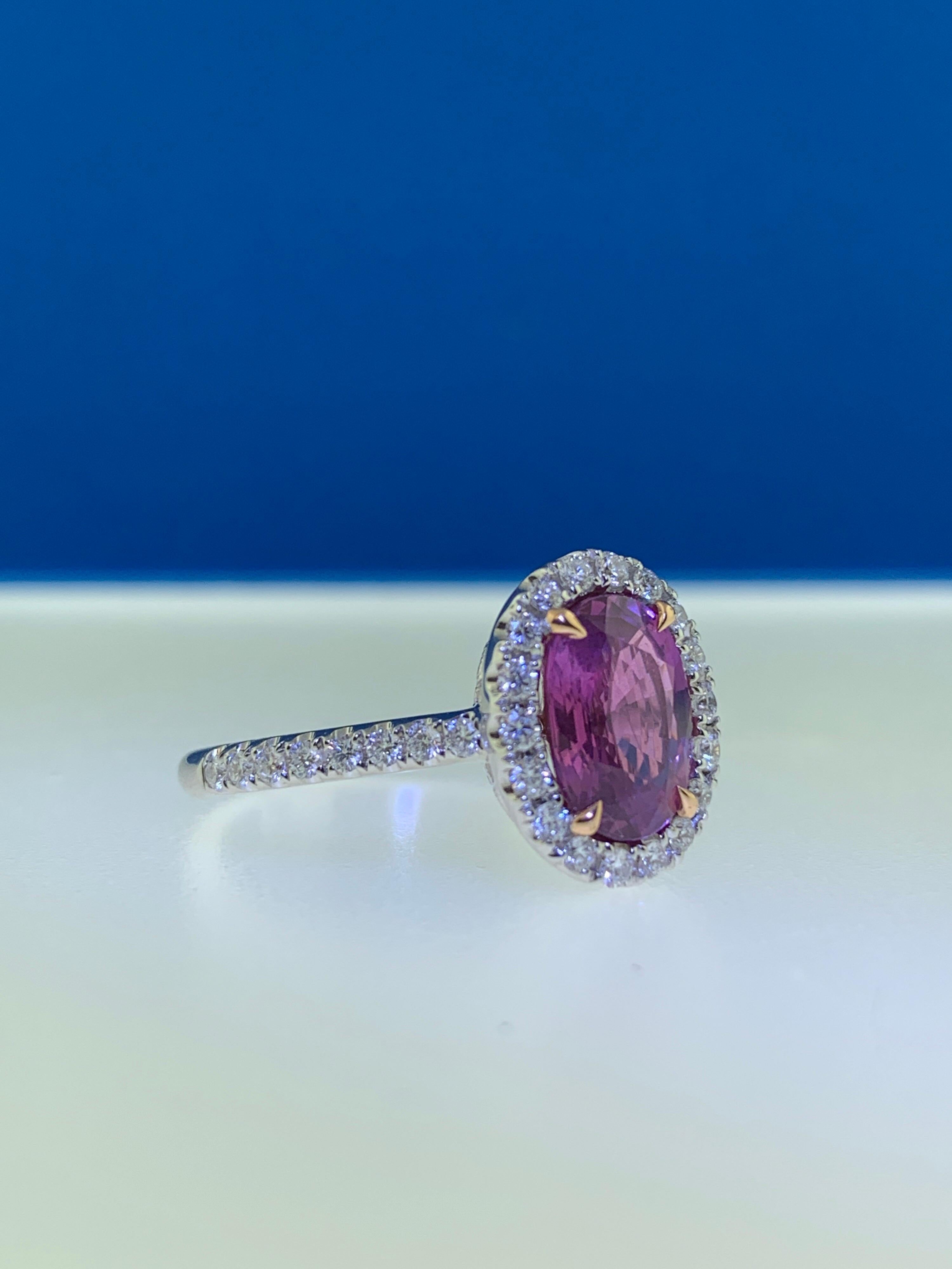 Contemporary 2.39 Carat Oval Pink Sapphire and Diamond Cocktail Ring