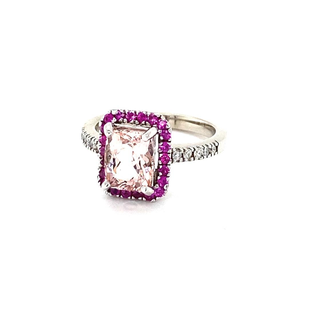 Contemporary 2.39 Carat Pink Morganite Sapphire Diamond White Gold Engagement Ring For Sale
