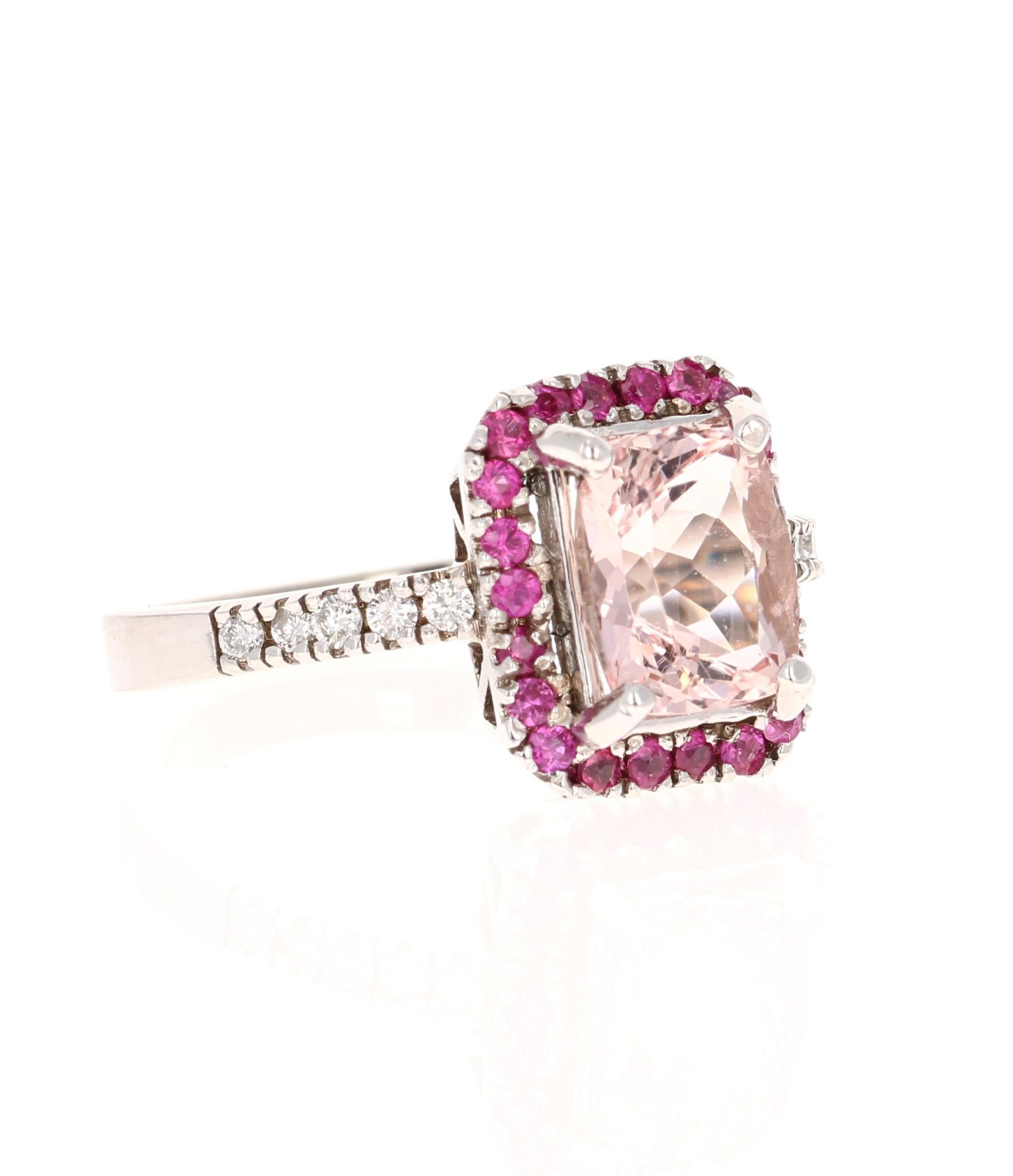 Contemporary 2.39 Carat Pink Morganite Sapphire Diamond White Gold Engagement Ring For Sale