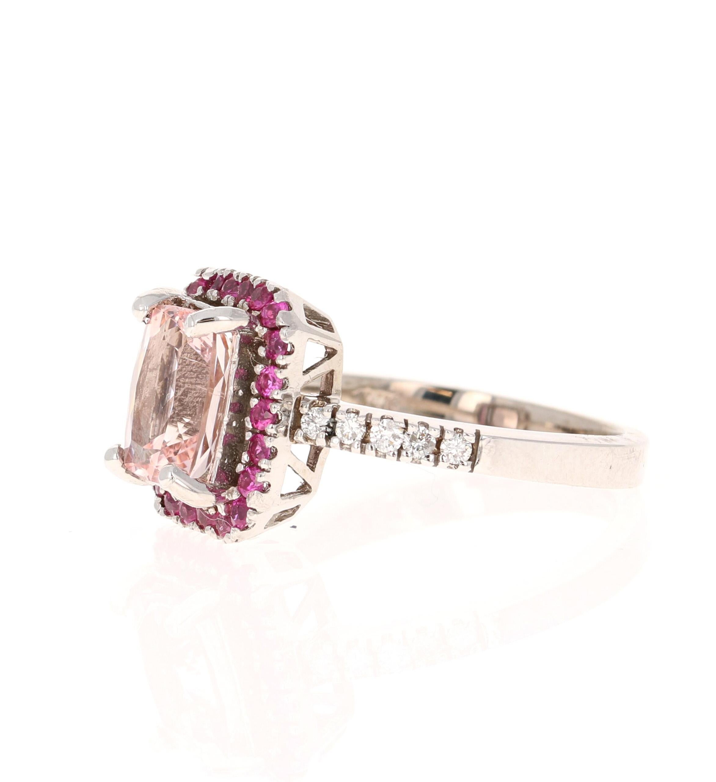 Emerald Cut 2.39 Carat Pink Morganite Sapphire Diamond White Gold Engagement Ring For Sale