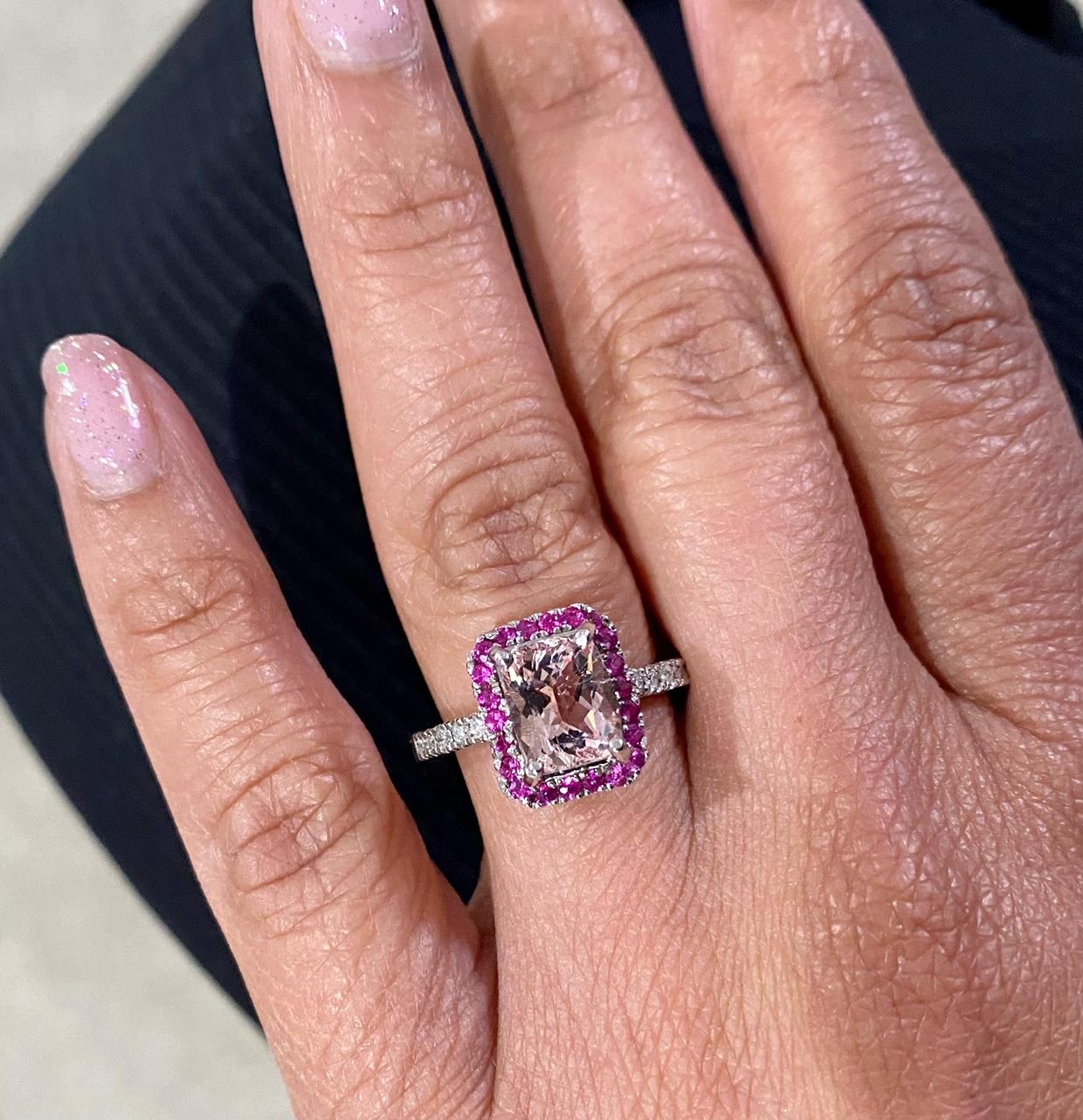 2.39 Carat Pink Morganite Sapphire Diamond White Gold Engagement Ring In New Condition For Sale In Los Angeles, CA