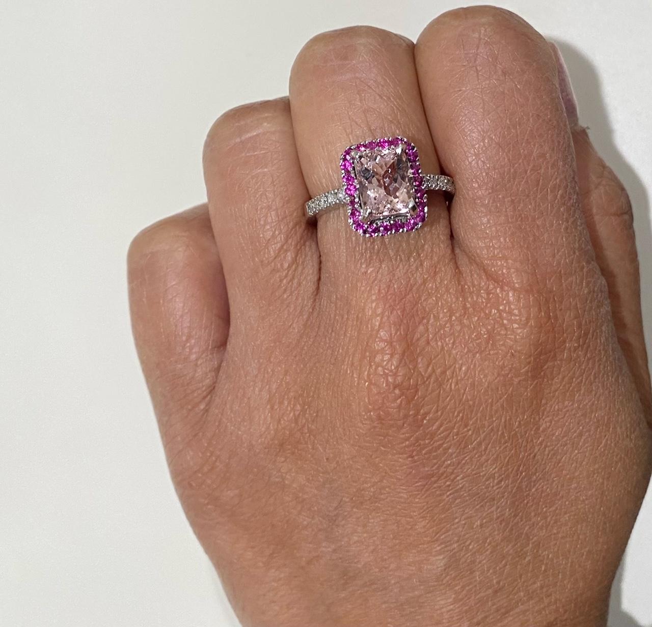 Women's 2.39 Carat Pink Morganite Sapphire Diamond White Gold Engagement Ring For Sale