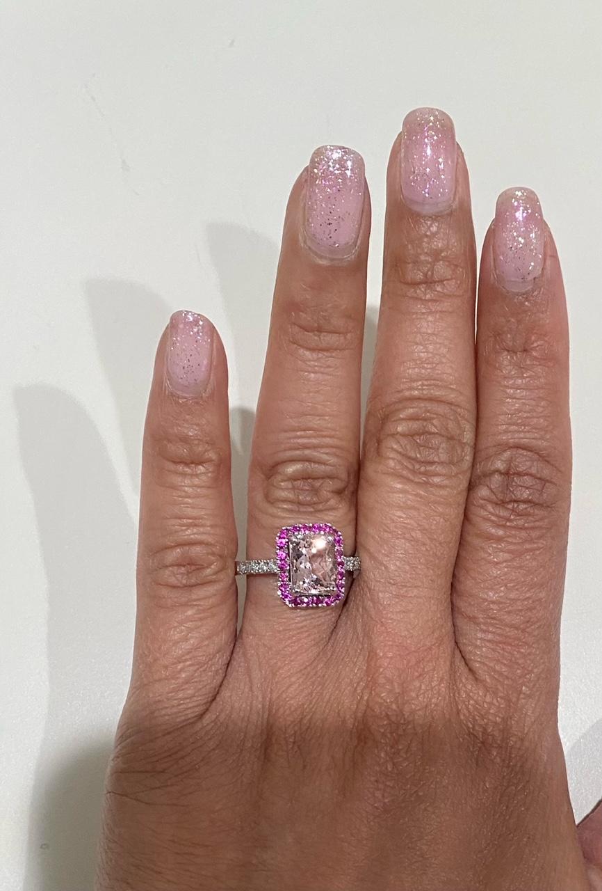 2.39 Carat Pink Morganite Sapphire Diamond White Gold Engagement Ring For Sale 1