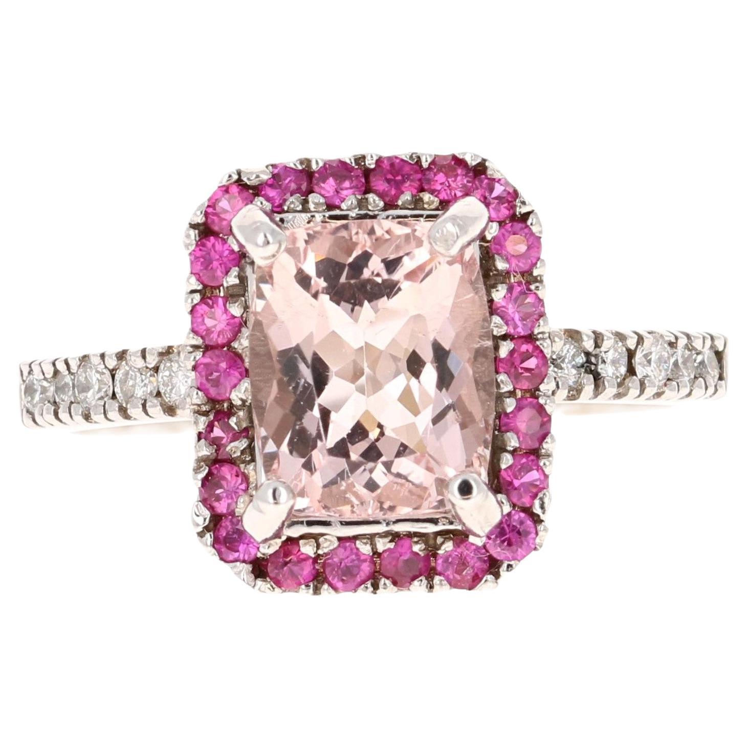 2.39 Carat Pink Morganite Sapphire Diamond White Gold Engagement Ring