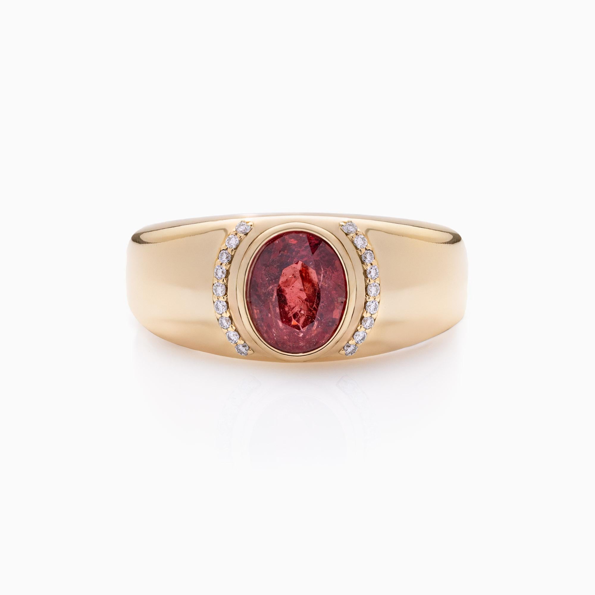 Donna Anello con spinello rosso da 2,39 carati e diamante da 0,09 carati in oro giallo 14K in vendita