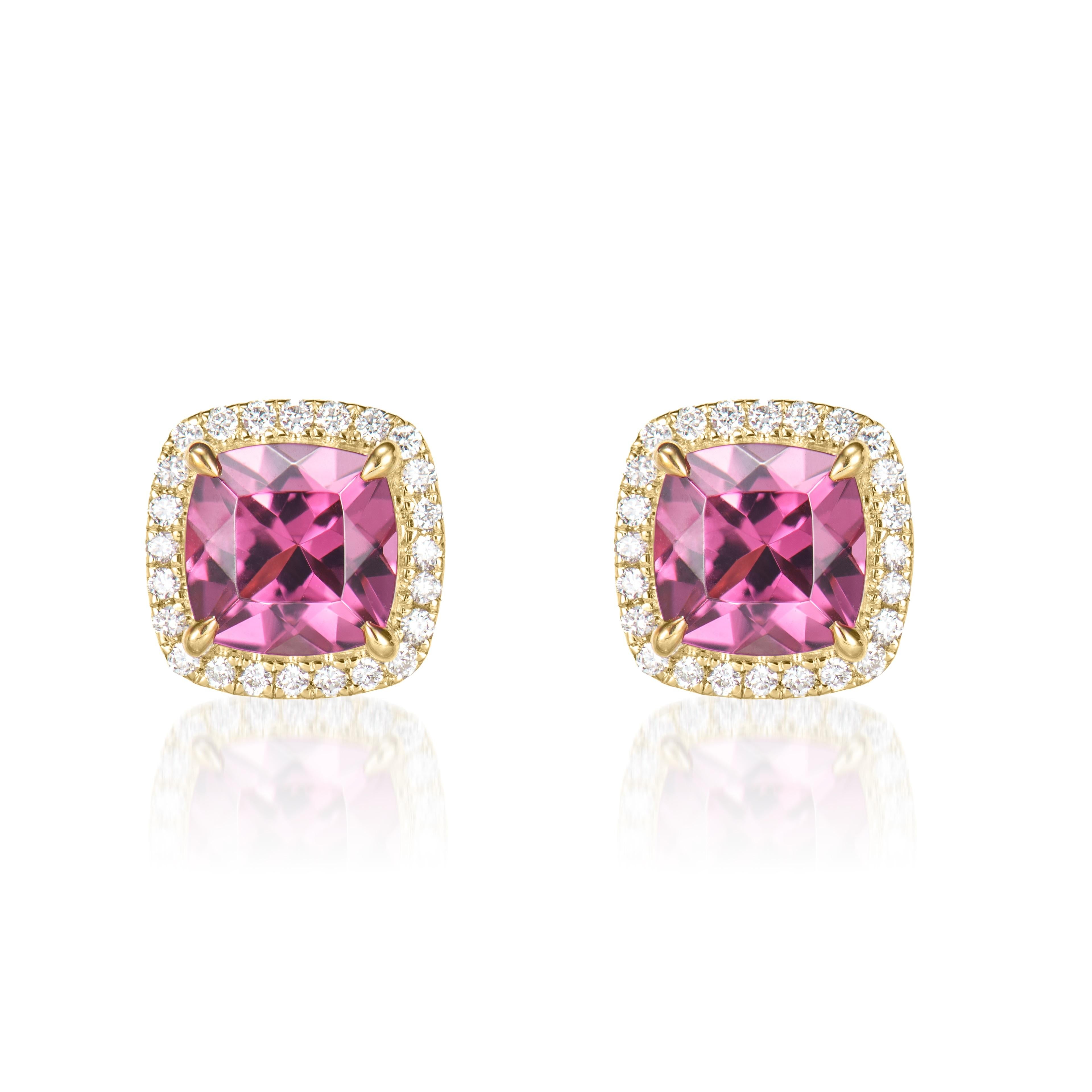 Contemporary 2.39 Carat Rhodolite Stud Earrings in 18Karat Yellow Gold with White Diamond. For Sale