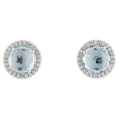 2.39 Carat Round Blue Topaz & Diamond White Gold Stud Earrings