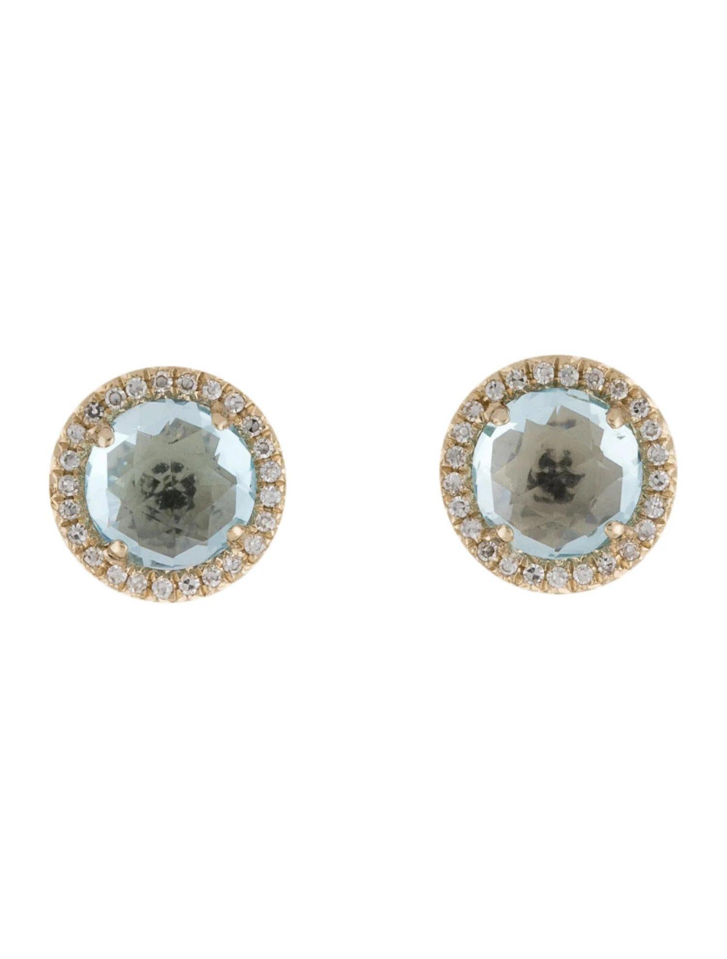 Round Cut 2.39 Carat Round Blue Topaz & Diamond Yellow Gold Stud Earrings For Sale