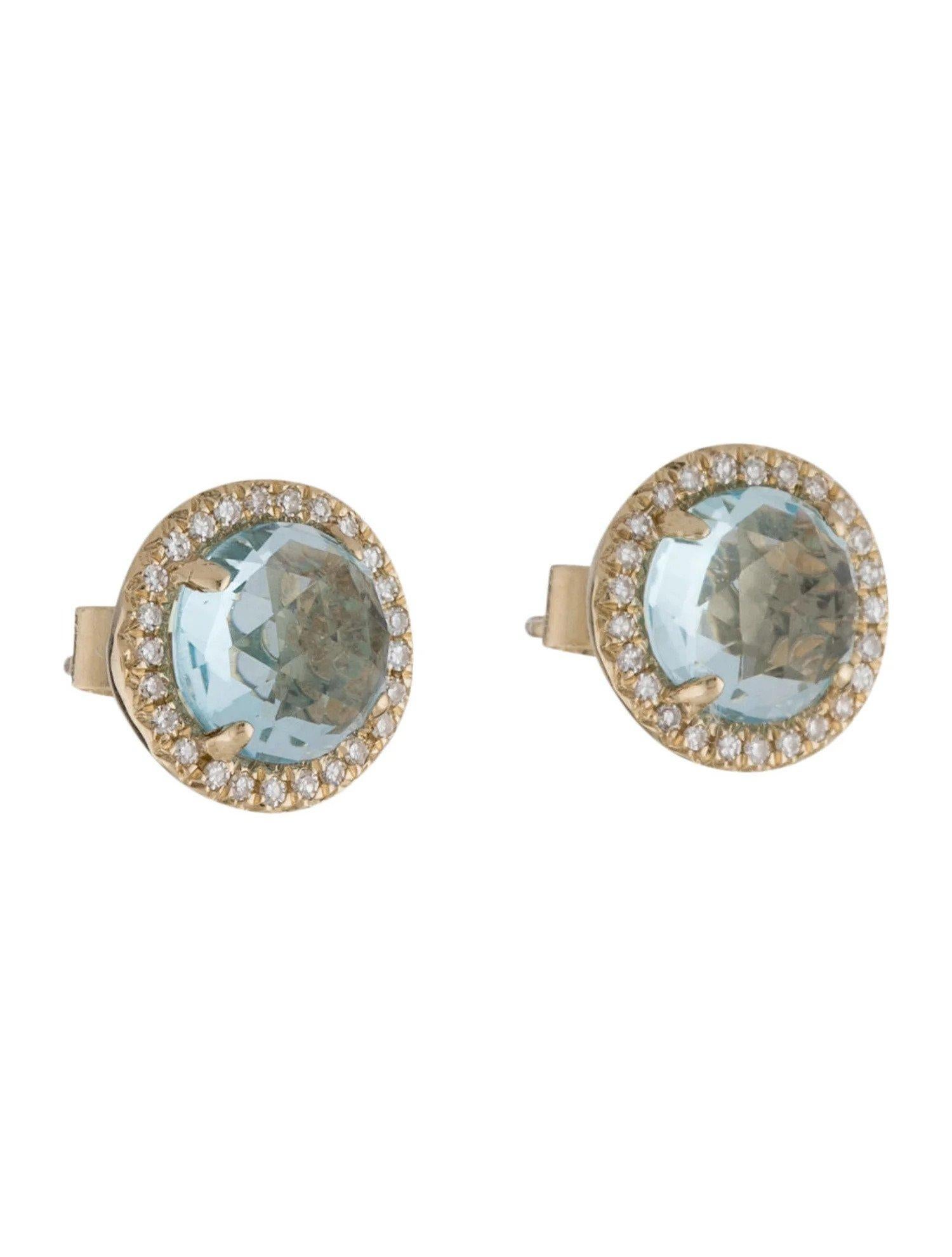 2.39 Carat Round Blue Topaz & Diamond Yellow Gold Stud Earrings In New Condition For Sale In Great Neck, NY