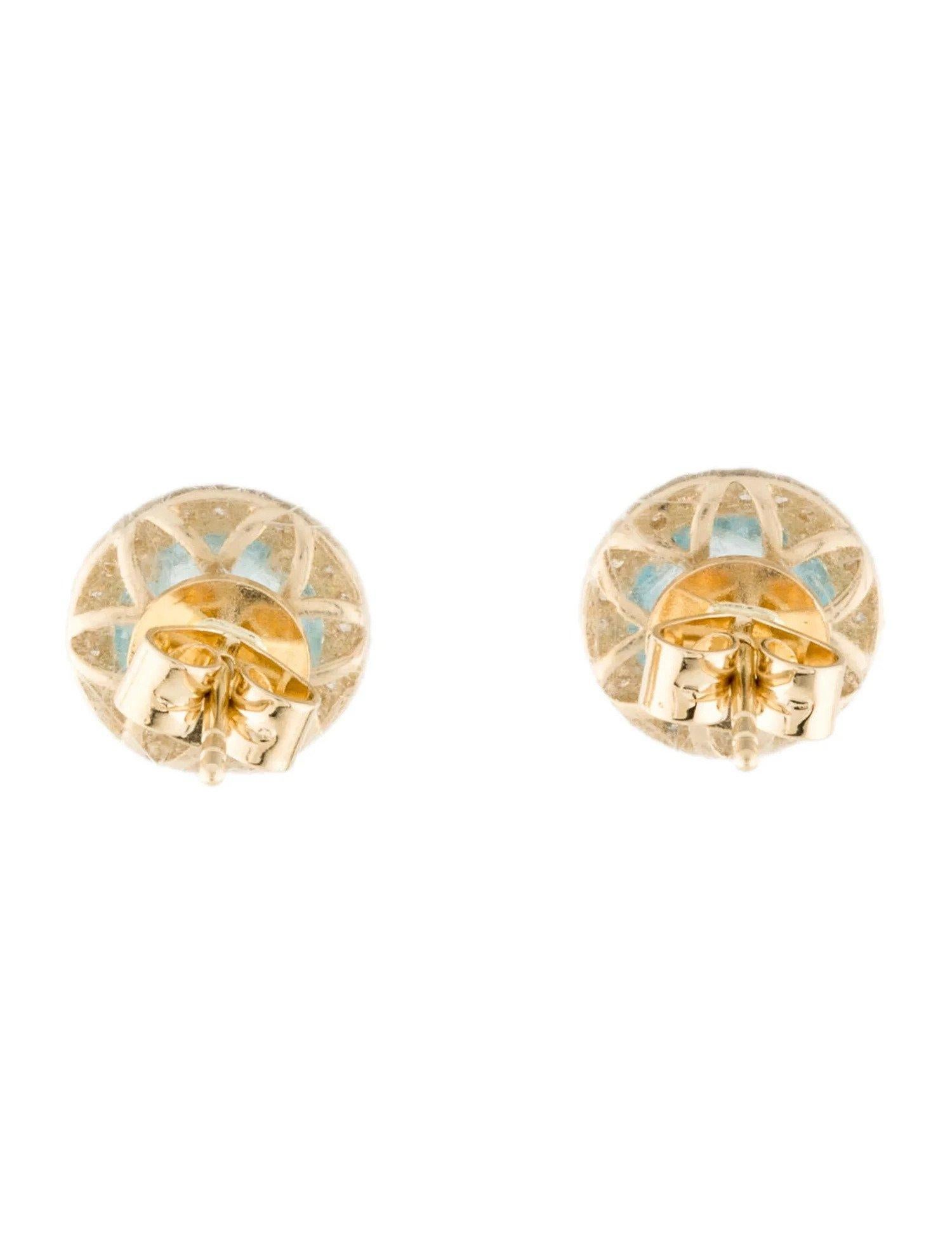 Women's 2.39 Carat Round Blue Topaz & Diamond Yellow Gold Stud Earrings For Sale