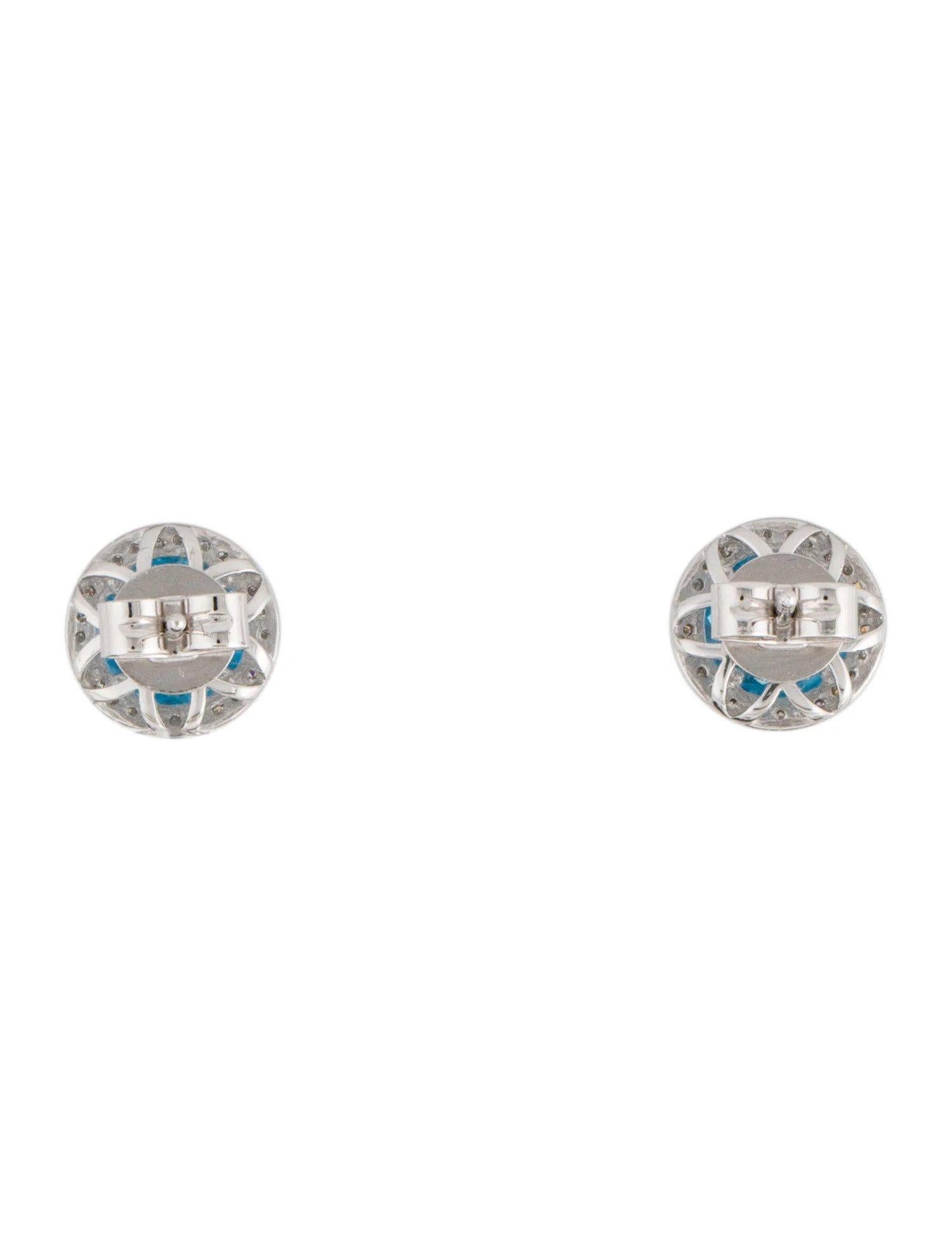 2.39 Carat Round Swiss Blue Topaz & Diamond White Gold Stud Earrings  In New Condition For Sale In Great Neck, NY