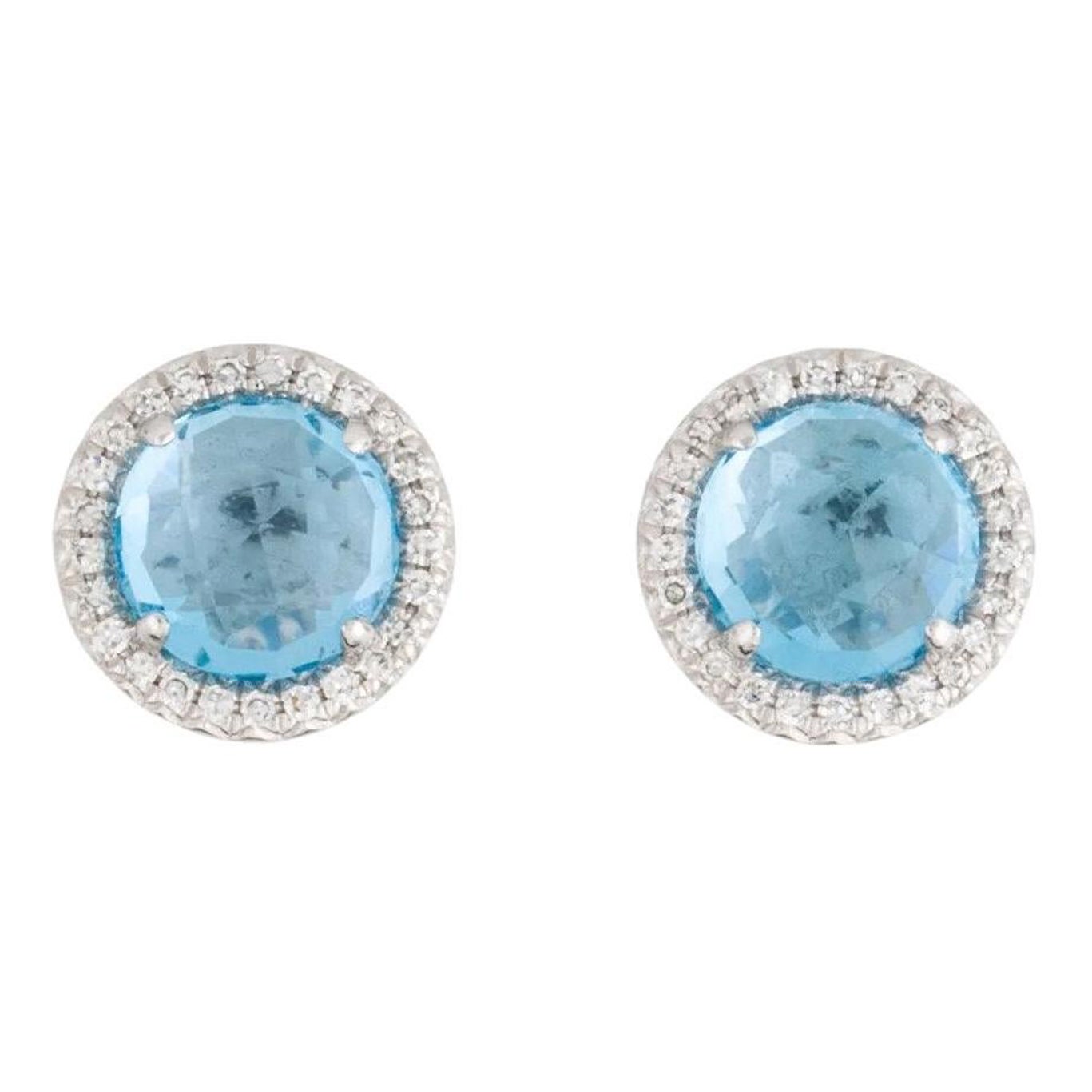 Clous d'oreilles en or blanc avec topaze bleue suisse ronde de 2,39 carats et diamants
