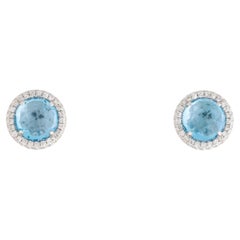2.39 Carat Round Swiss Blue Topaz 
Diamond White Gold Stud Earrings