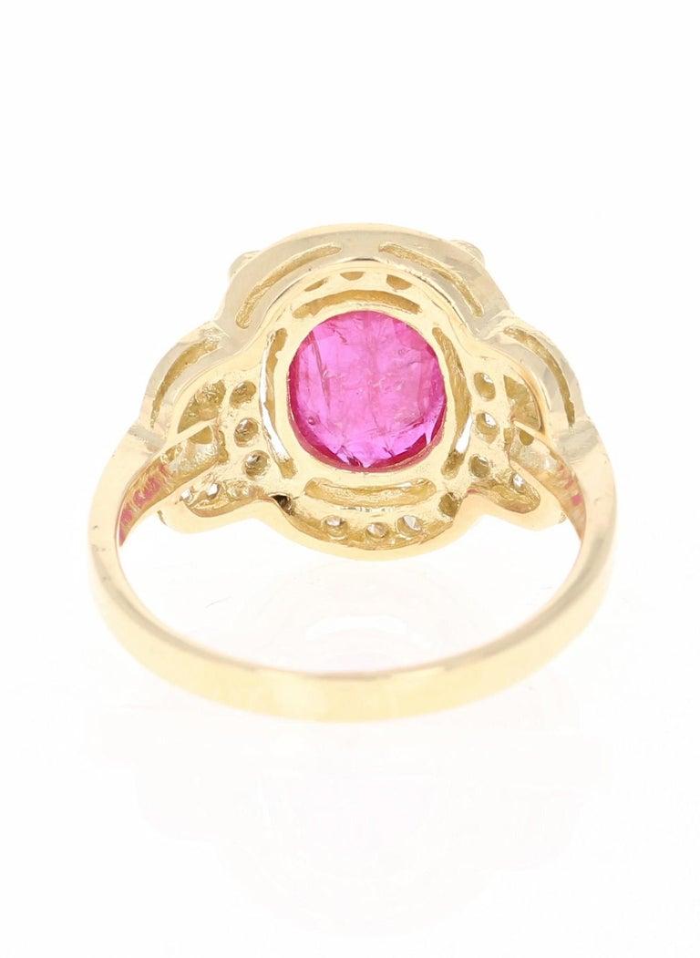 Oval Cut 2.39 Carat Ruby Diamond 14 Karat Yellow Gold Ring For Sale